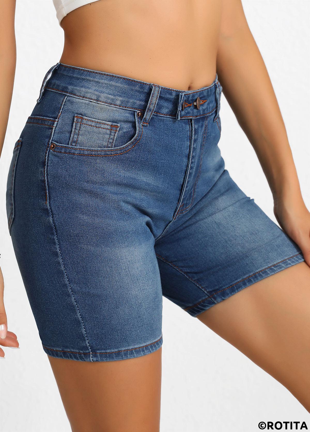 short skinny taille haute bleu denim boutonné