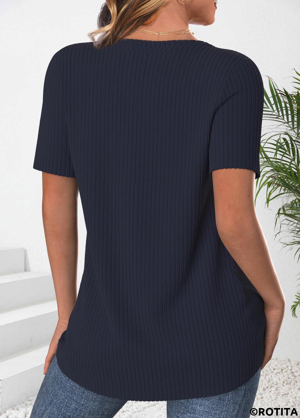 t-shirt à manches courtes et col rond bleu marine bouton rotita