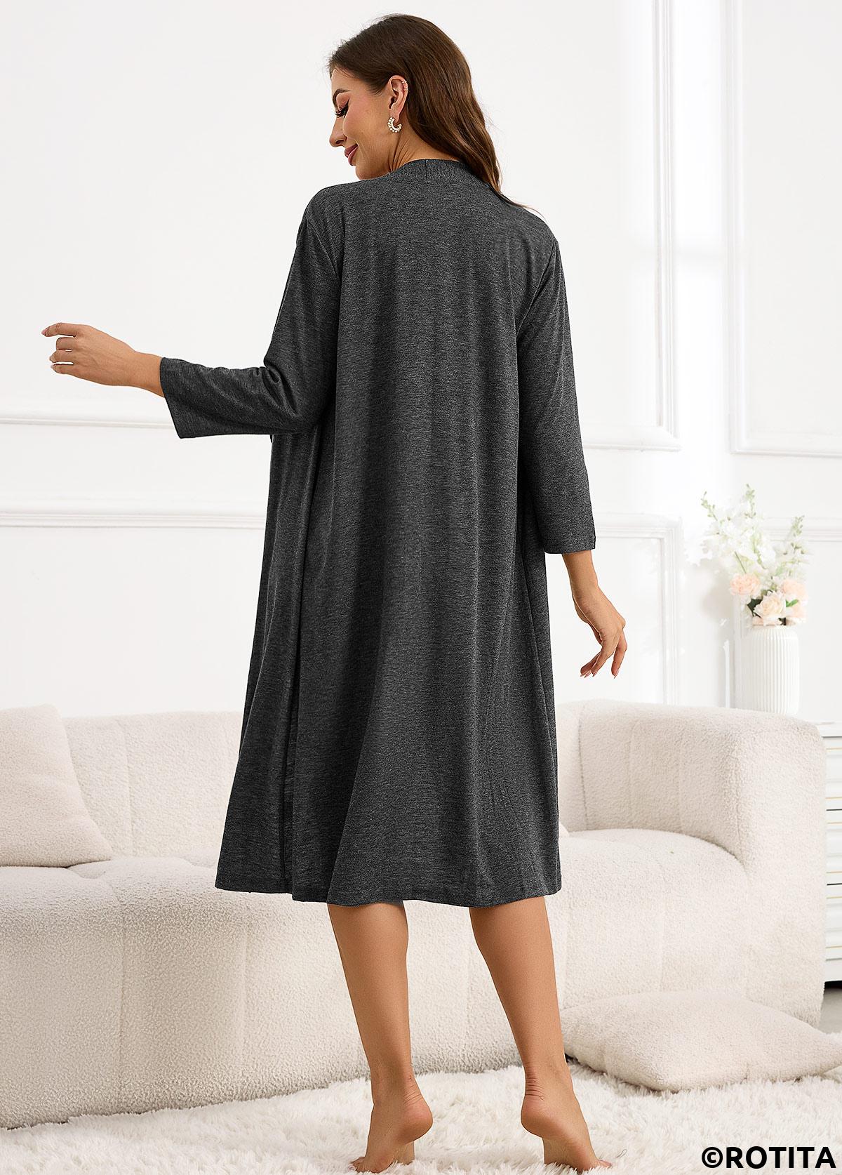 Dark Grey loungewear,Plain Color loungewear,Dark Grey Ruffle Camisole Shorts and Robe