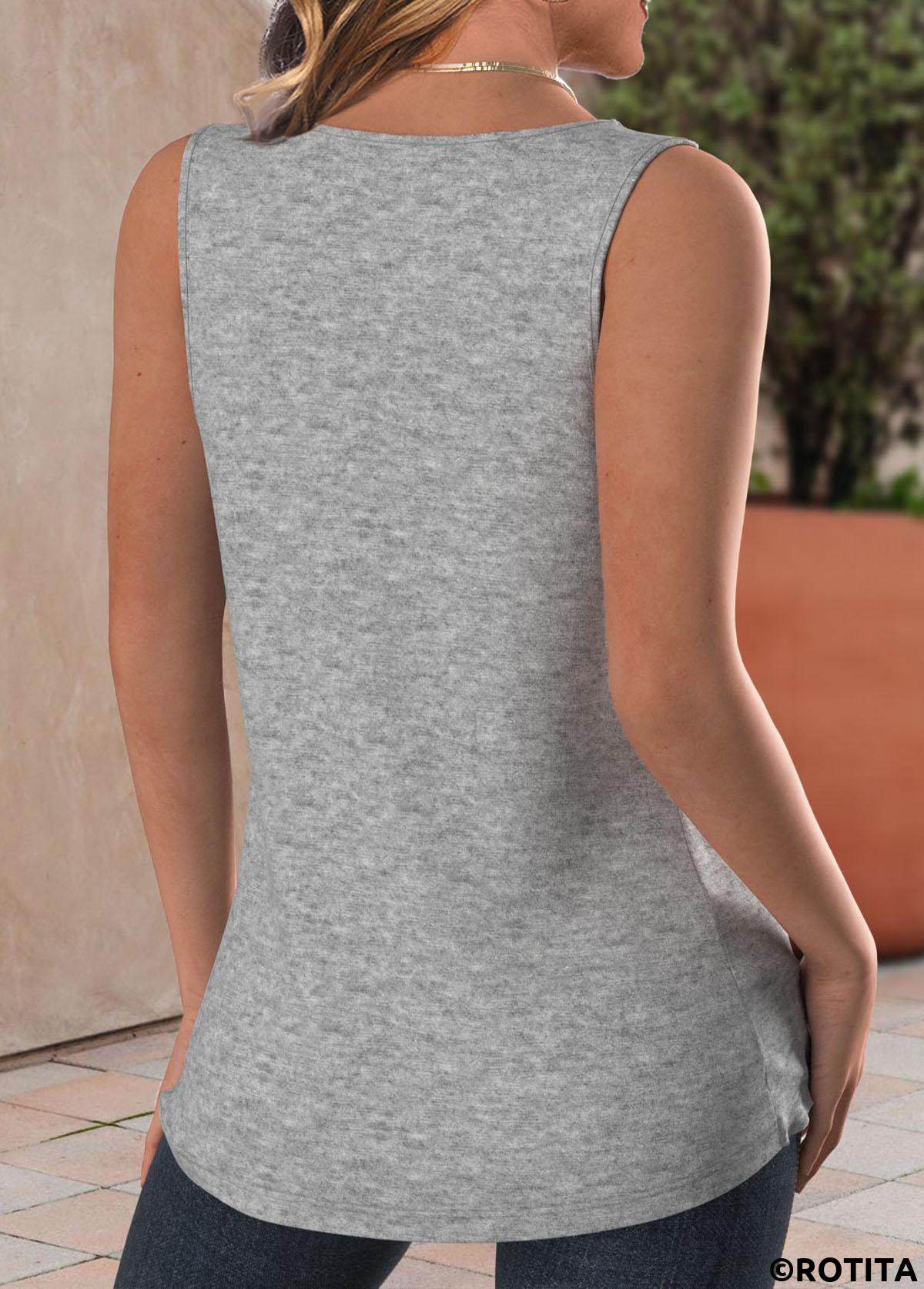 Light Grey Marl tops,Floral tops,Plants tops,Animal Print tops,ROTITA Twist Daisy Print Light Grey Marl Sleeveless Tank Top