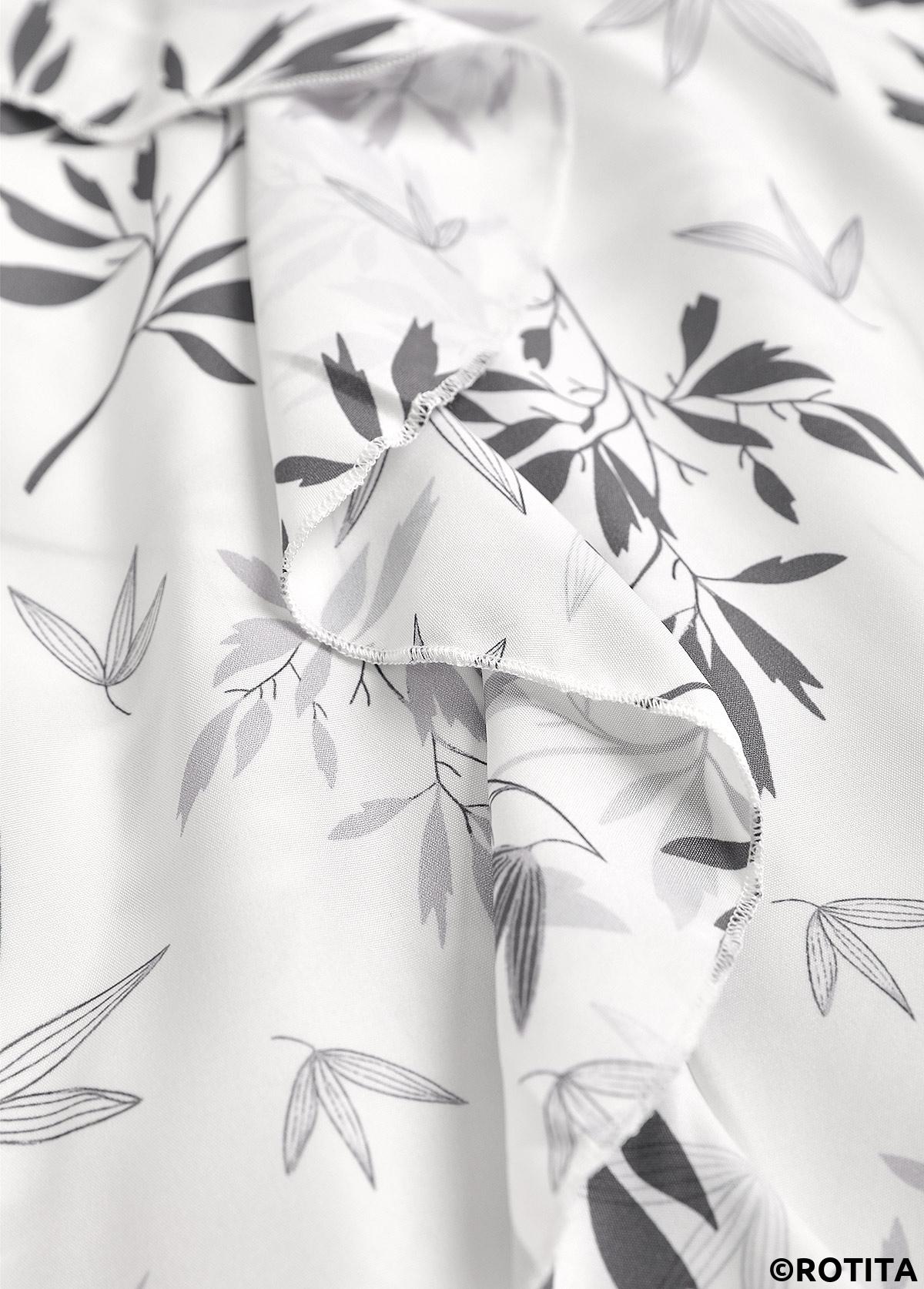 Grey tops,White tops,Plants tops,ROTITA Ruffle Leaf Print White V Neck Half Sleeve Blouse