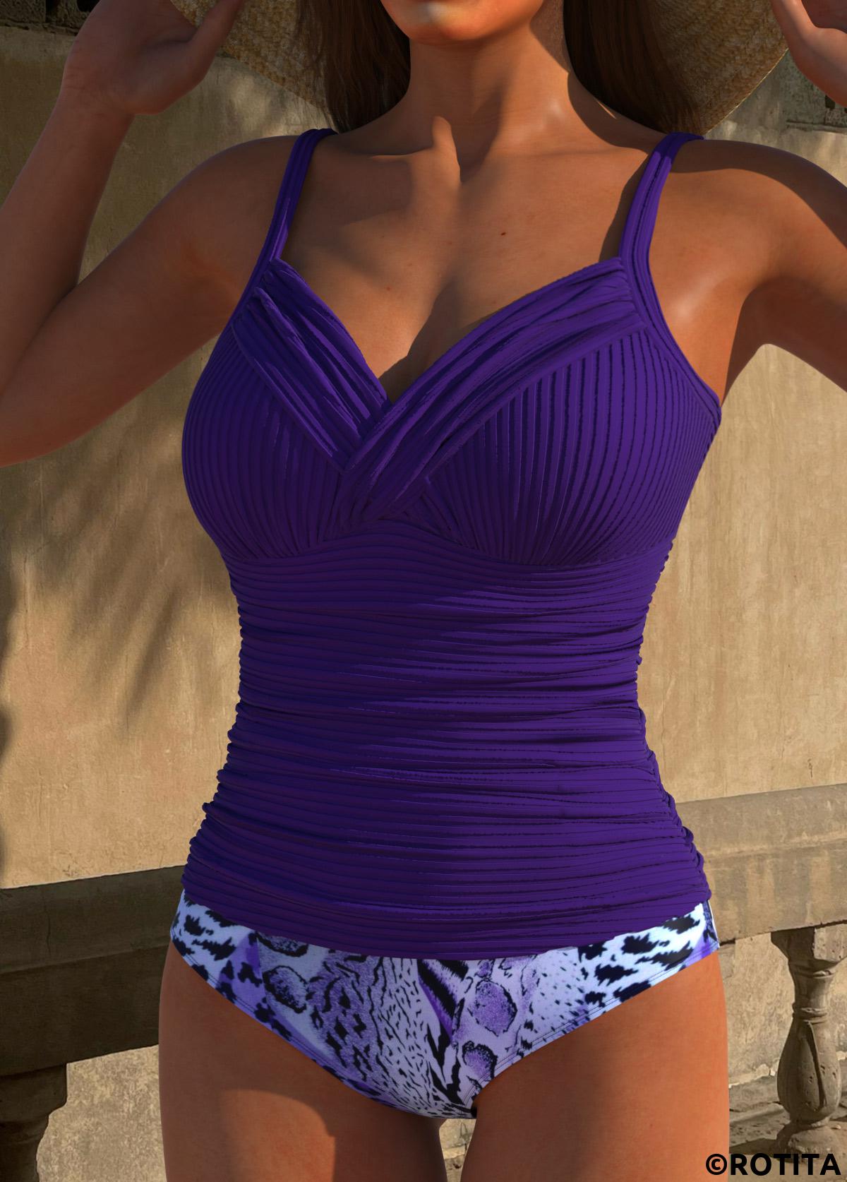 Rotita – Gerüschtes violettes Tankini-Set mit Animalprint