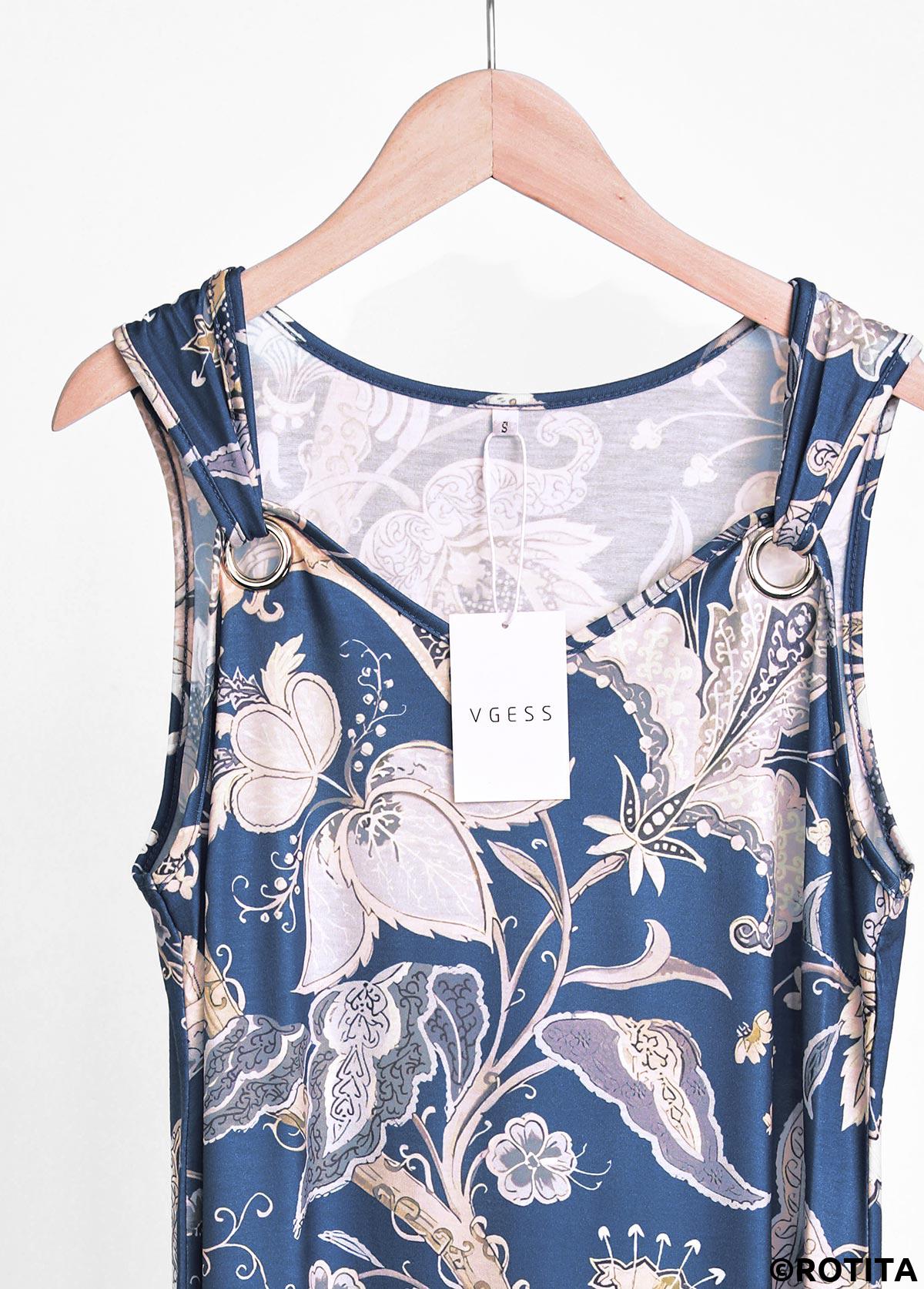 ROTITA Grommet Tribal Print Navy A Line V Neck Dress