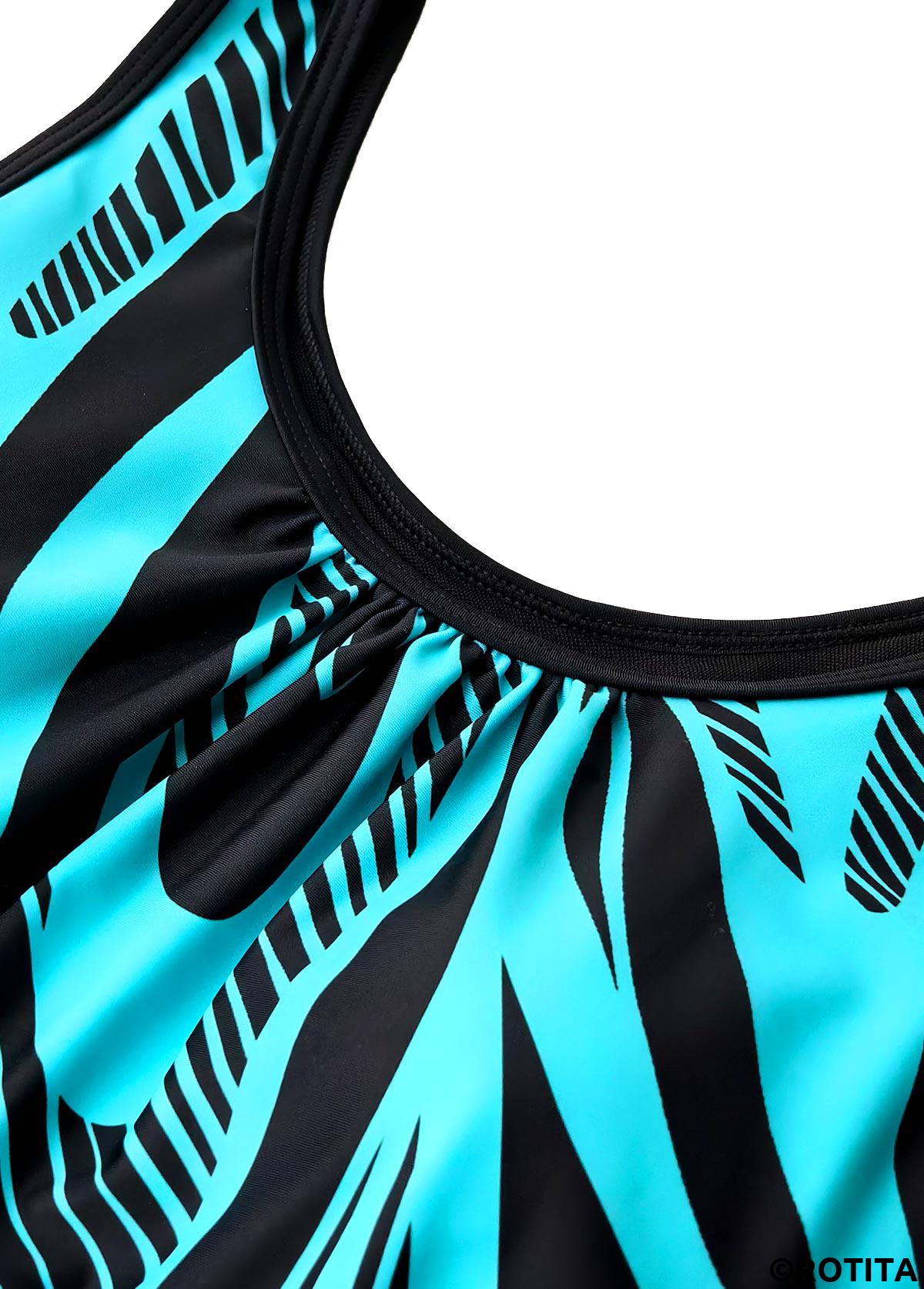 Cyan plus size,Geometric plus size,ROTITA Plus Size Patchwork Geometric Print Mint Green Tankini Set
