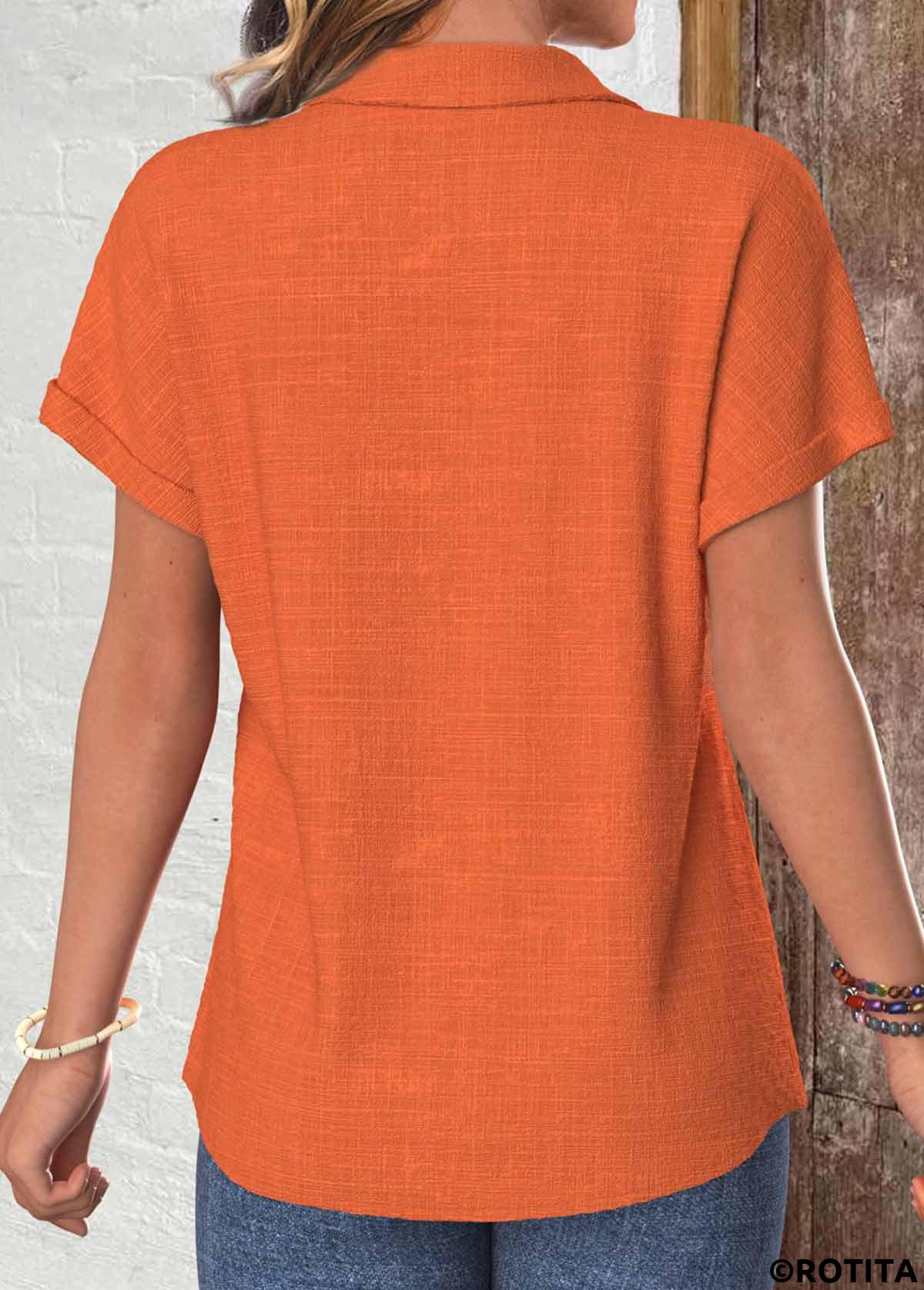 chemisier à manches courtes col chemise en terre cuite bouton rotita