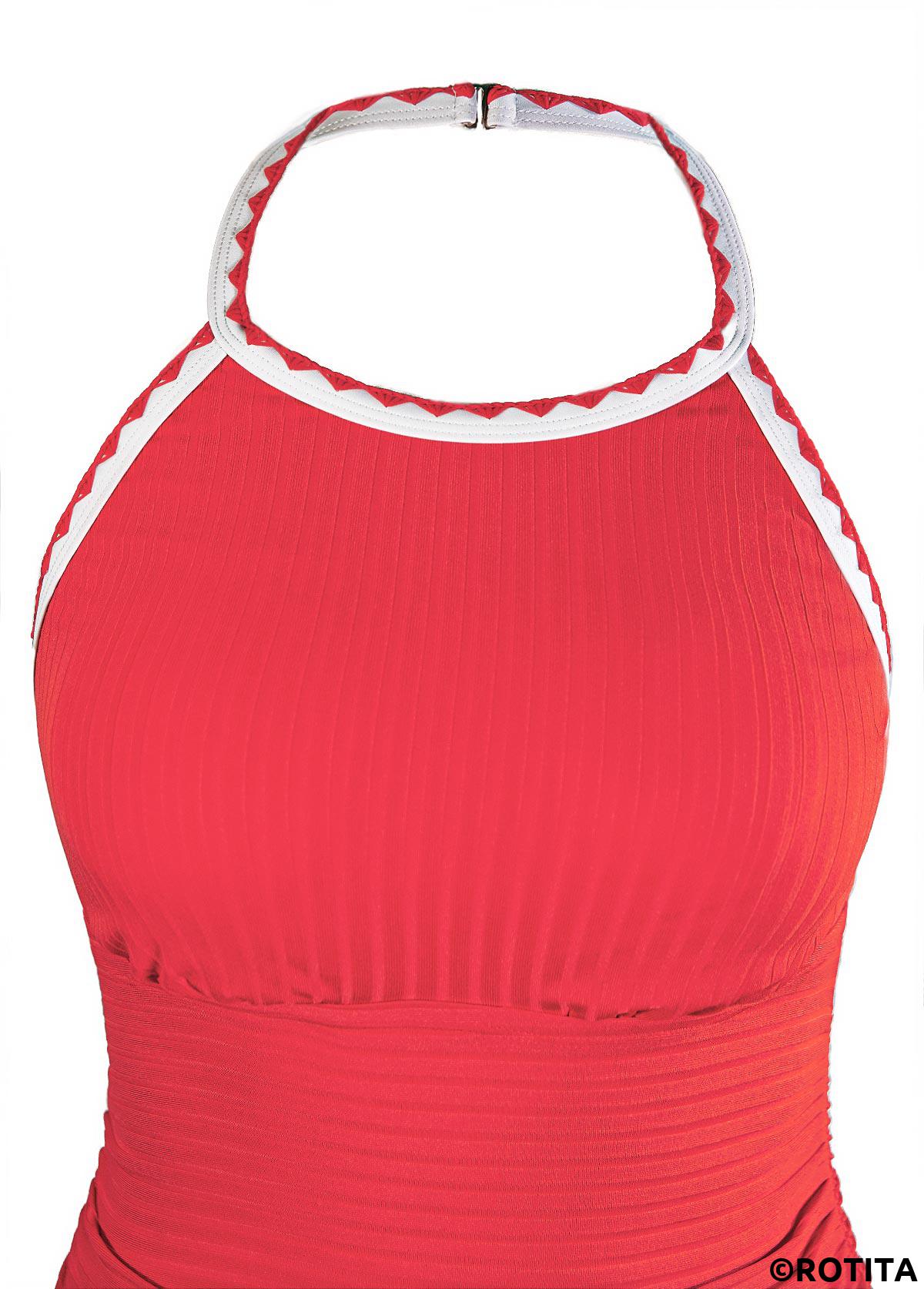 Coral swimwear,Animal Print swimwear,ROTITA Contrast Binding Coral Marine Life Print Tankini Set
