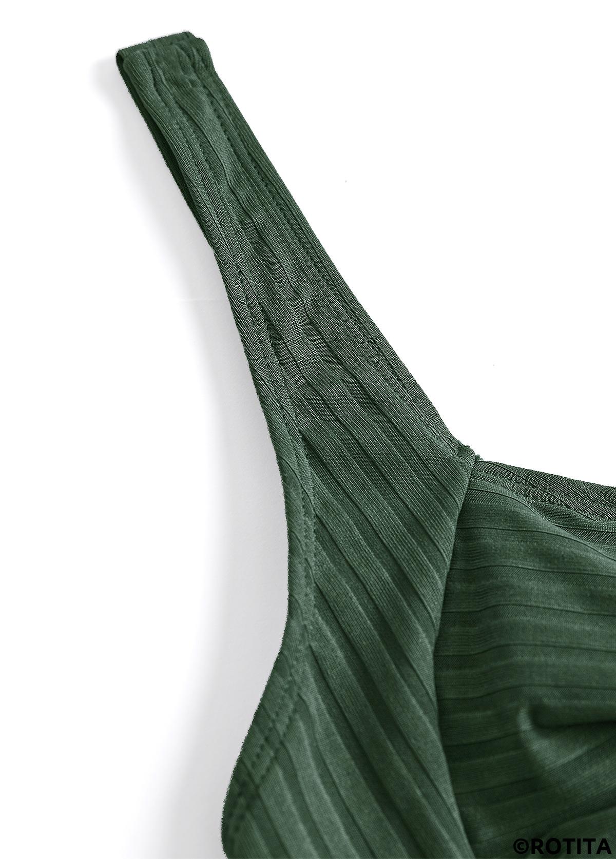 Olive Green swimwear,Plants swimwear,ROTITA Surplice Olive Green Tropical Plants Print Tankini Set