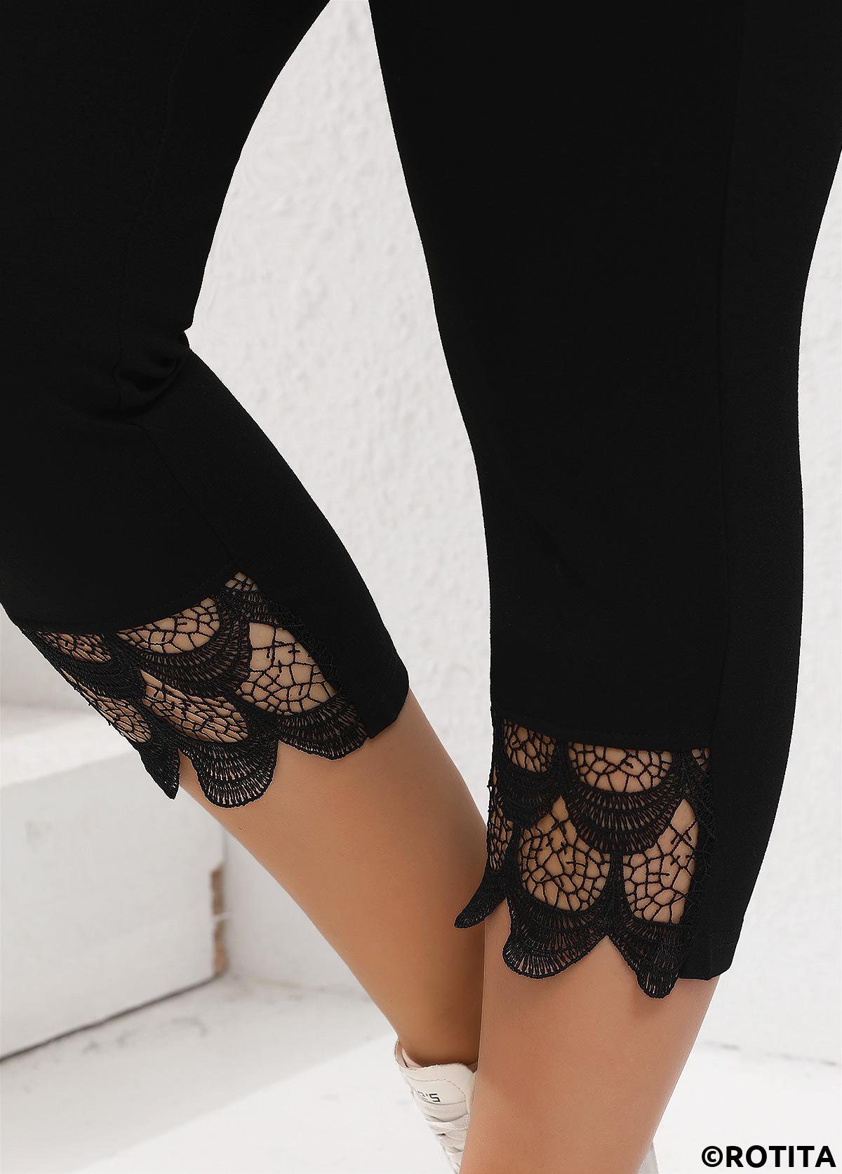 Black plus size,Plain Color plus size,Plus Size Patchwork Black Skinny Elastic Waist Pants