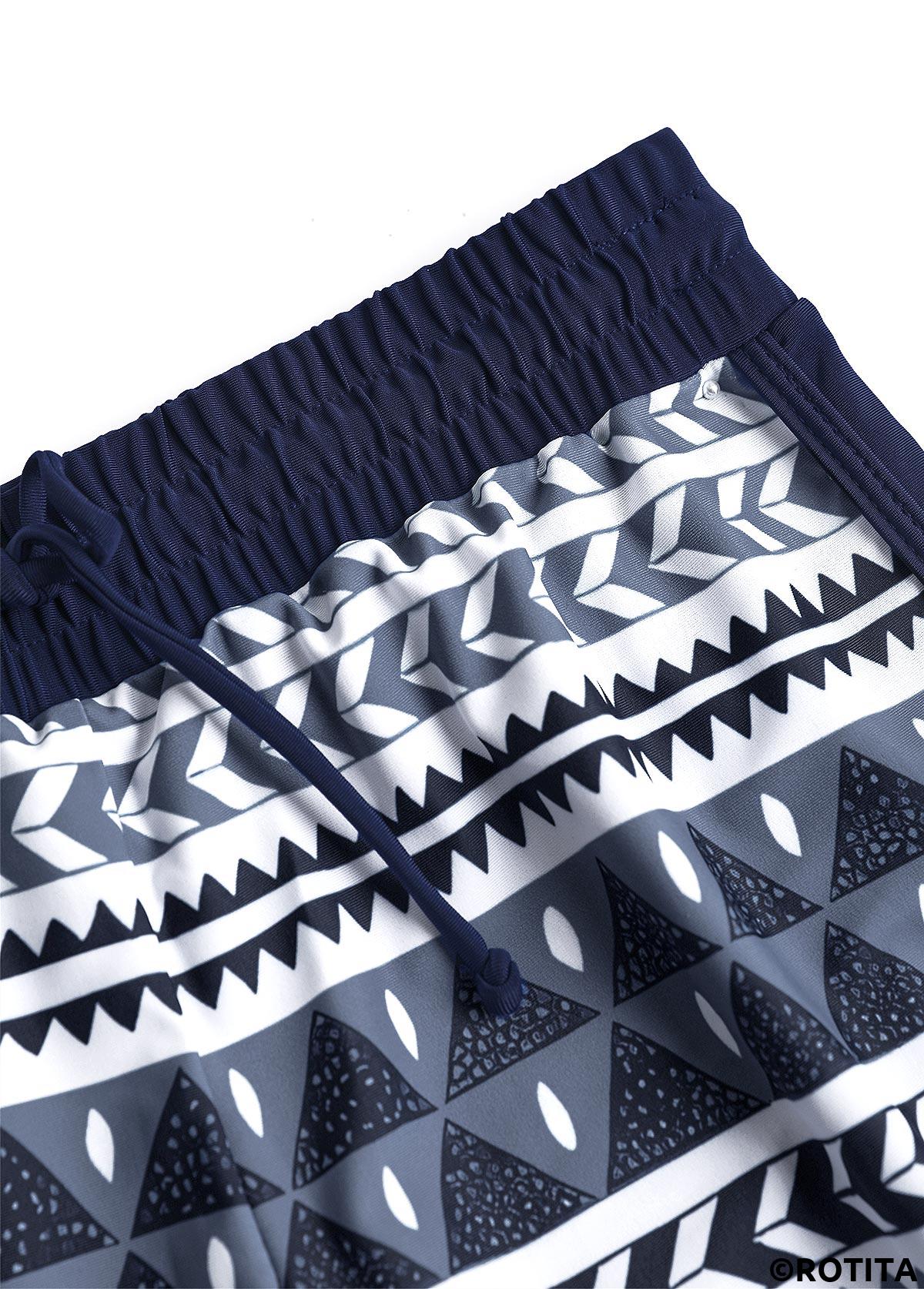 Navy plus size,Geometric plus size,ROTITA Plus Size Bowknot Geometric Print Navy Tankini Set