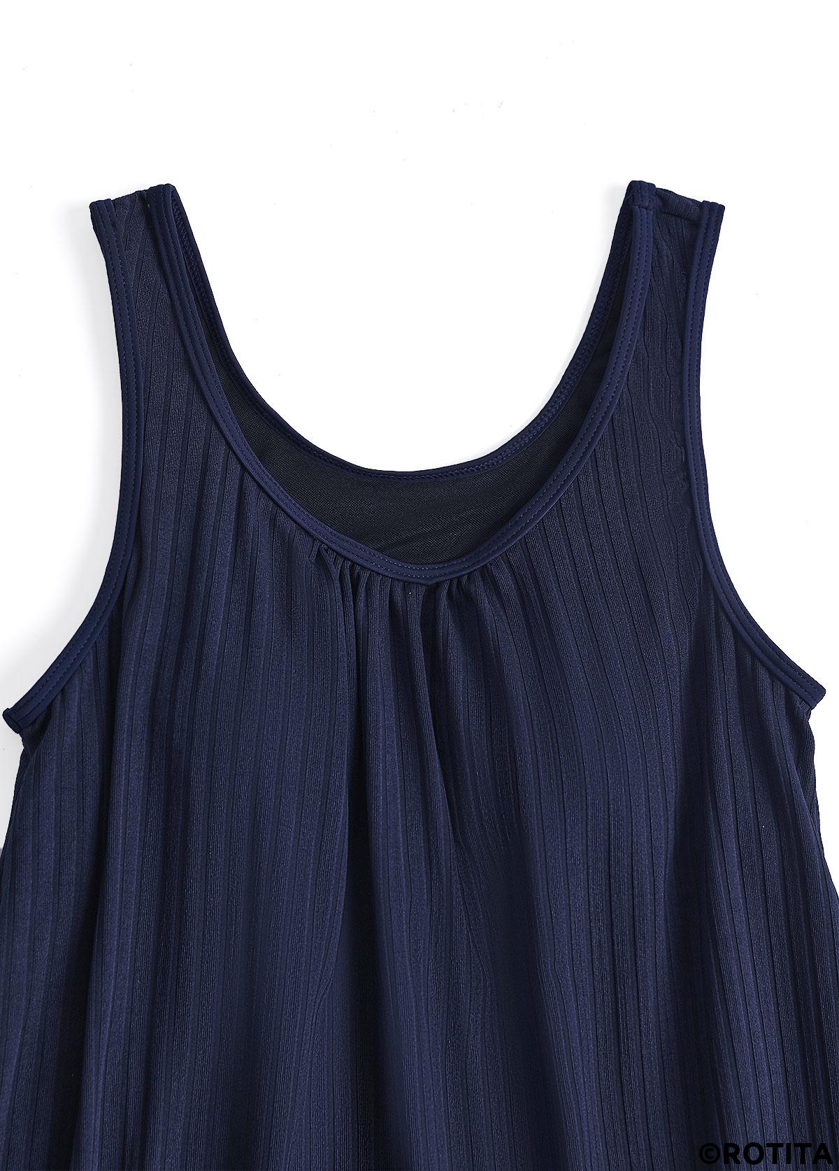 Navy plus size,Geometric plus size,ROTITA Plus Size Bowknot Geometric Print Navy Tankini Set
