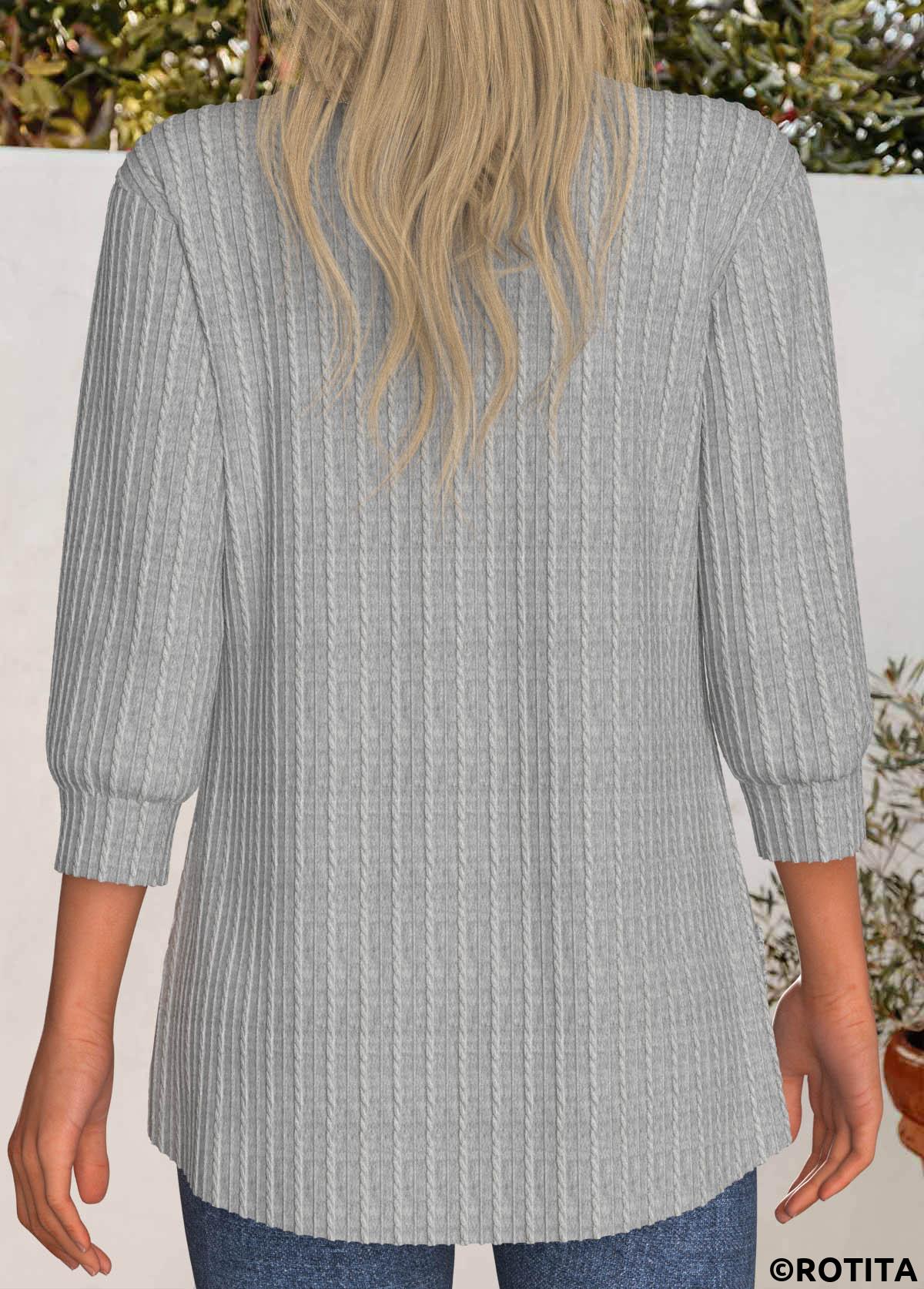 Light Grey Marl tops,Plain Color tops,ROTITA Lace 3/4 Sleeve Light Cardigan
