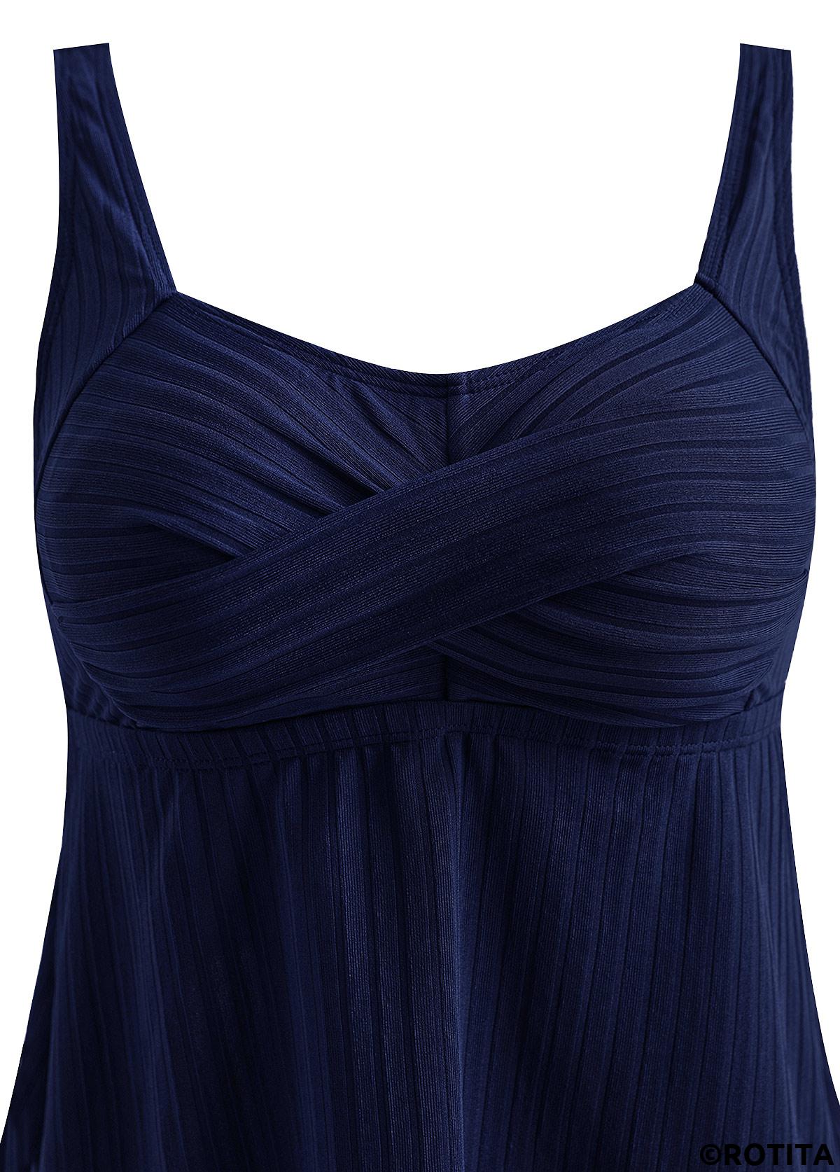 ROTITA Surplice Navy Tropical Plants Print Tankini Set