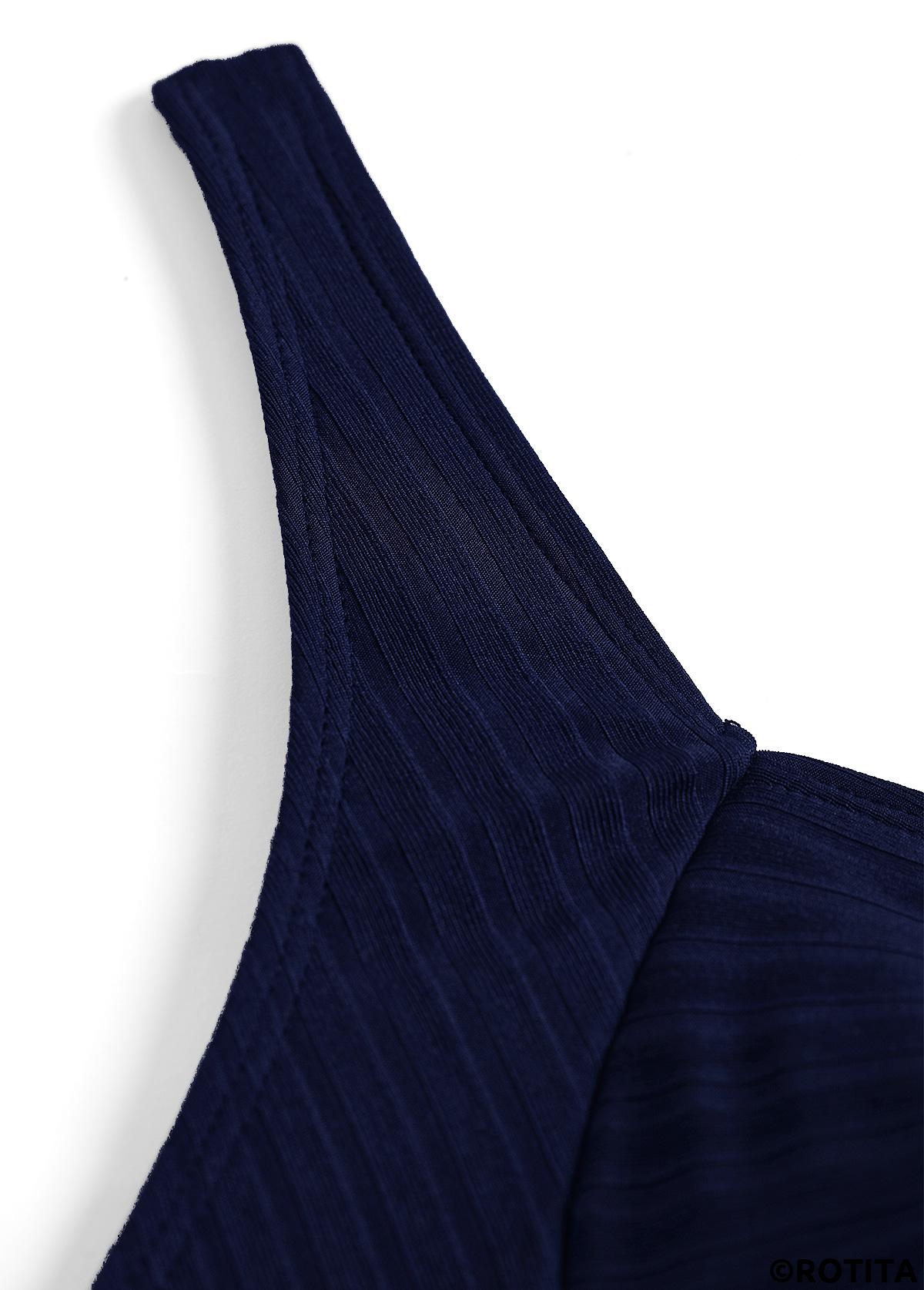 Navy swimwear,Plants swimwear,ROTITA Surplice Navy Tropical Plants Print Tankini Set