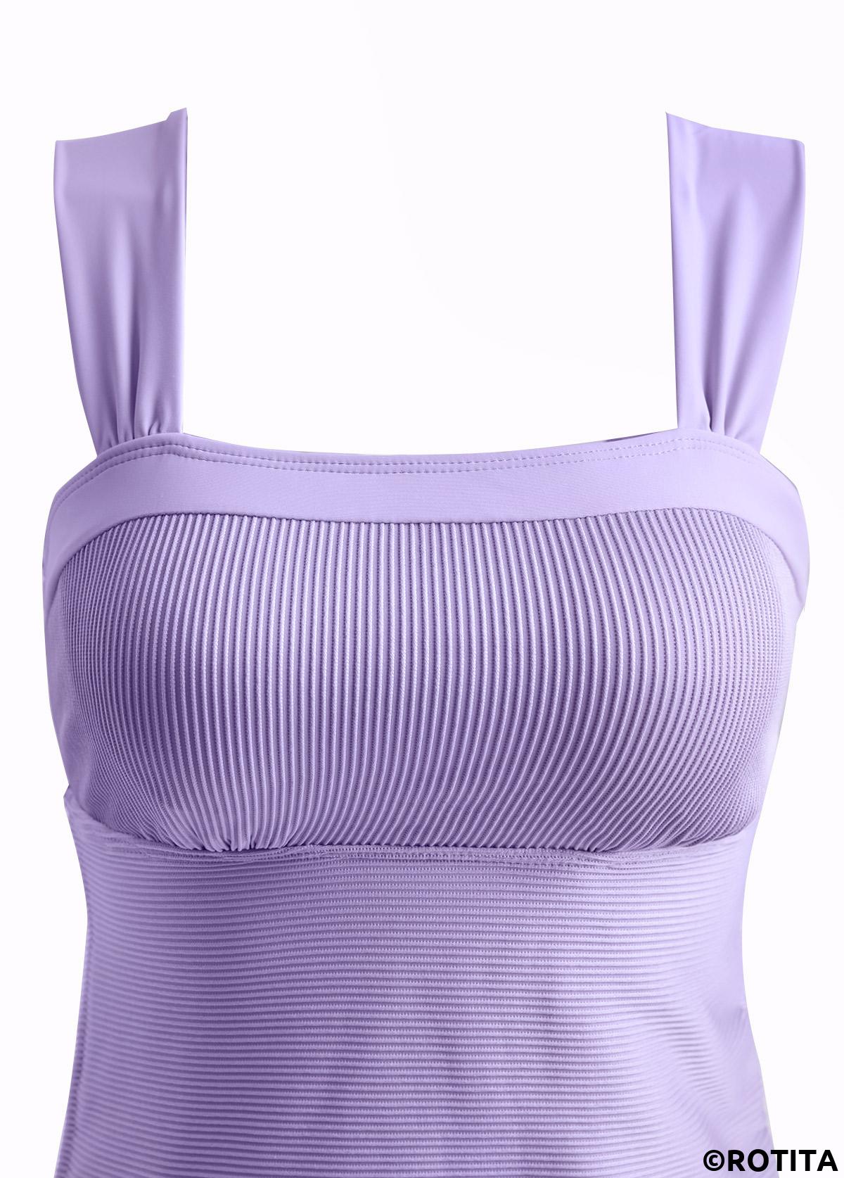 Light Purple swimwear,Geometric swimwear,Striped swimwear,ROTITA Drawstring Light Purple Geometric Print Tankini Set