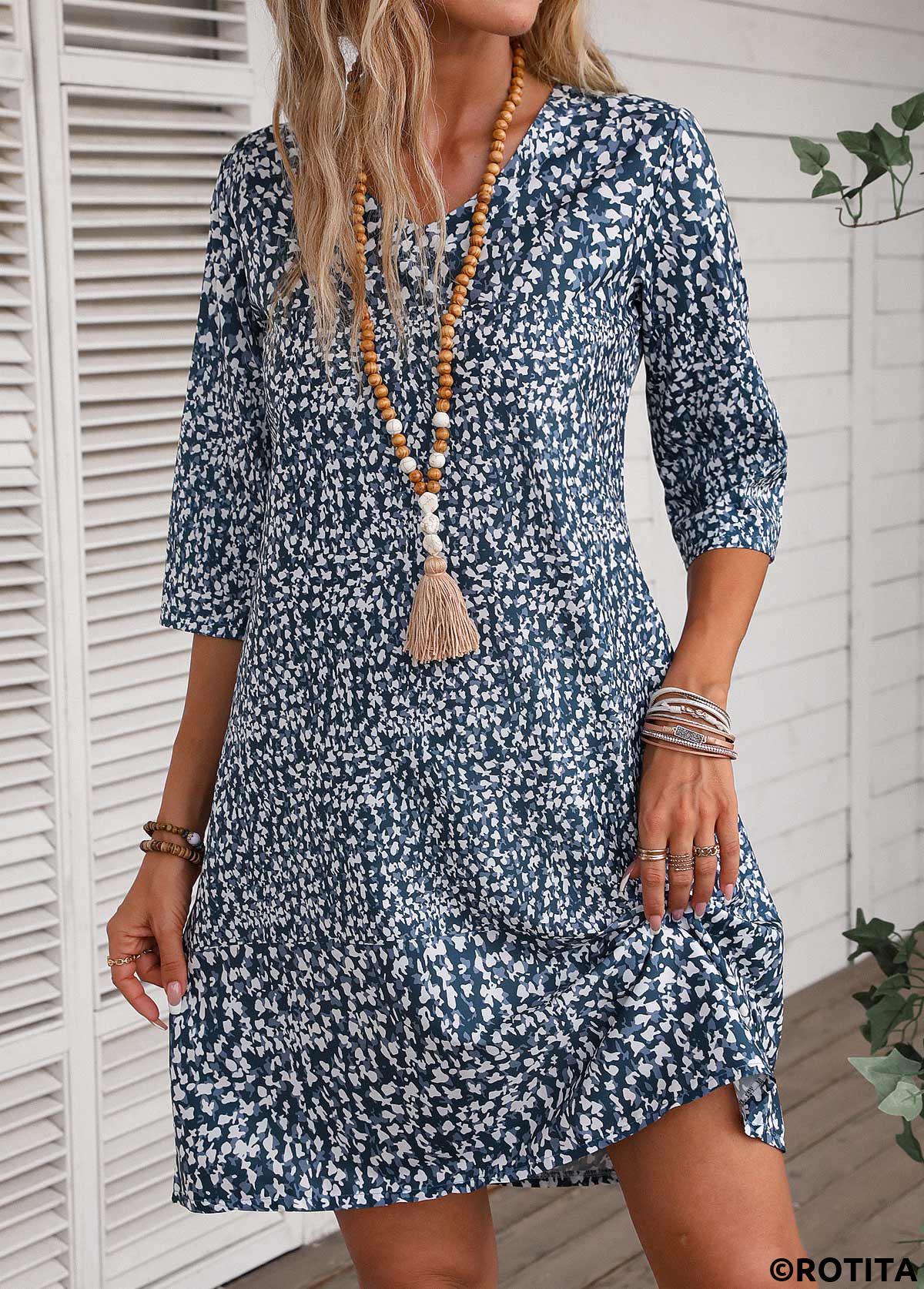 Navy dresses,Ditsy Floral dresses,Vacation dresses,Vacation dresses,ROTITA Lightweight Ditsy Floral Print Navy Dress