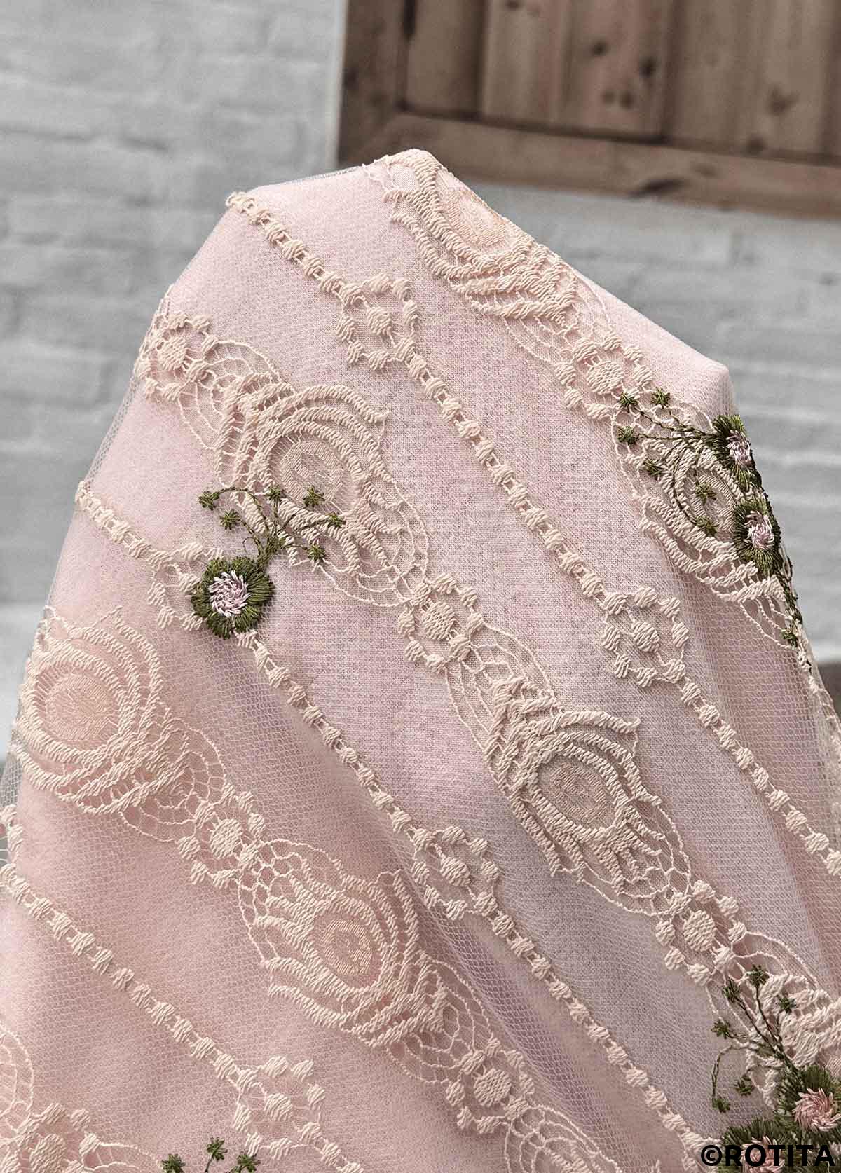 ROTITA Patchwork Floral Print Light Pink V Neck Blouse