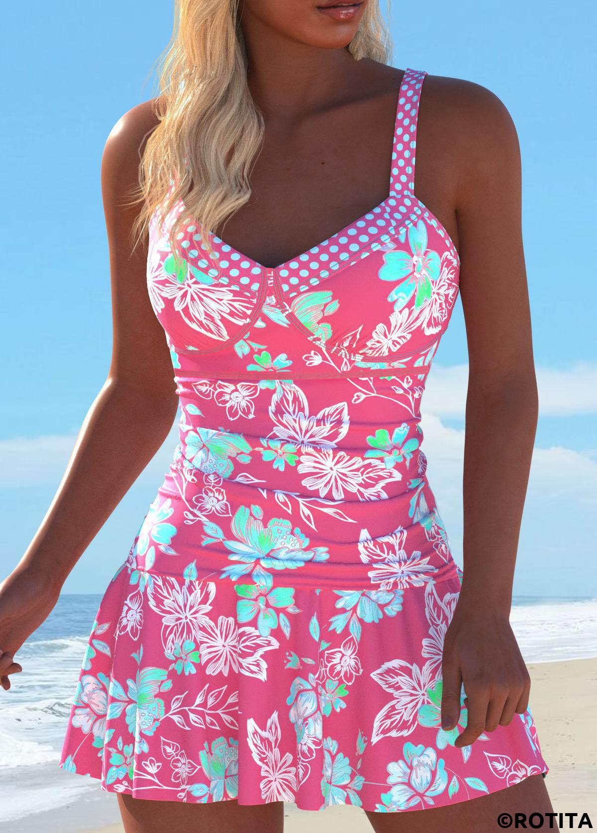 Rotita - Robe de bain une pièce rose à imprimé floral
