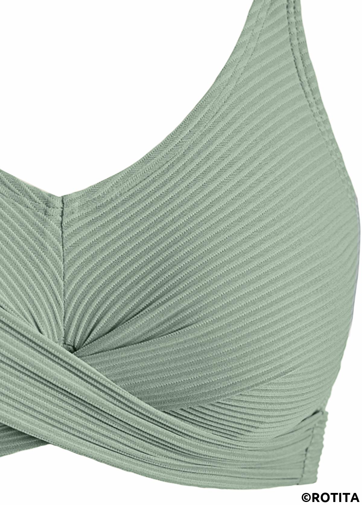 Sage Green swimwear,Plants swimwear,ROTITA Criss Cross Sage Green Tropical Plants Print Bikini Set