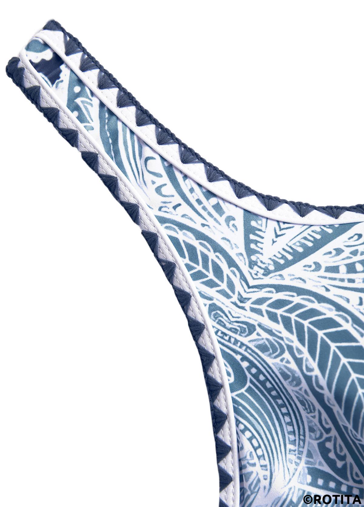 Dusty Blue swimwear,Paisley swimwear,ROTITA Bowknot Dusty Blue Paisley Print One Piece Swimdress