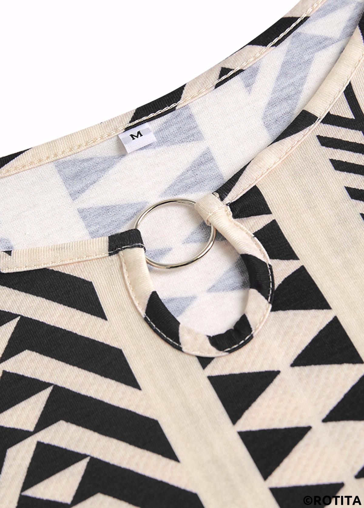 Light Camel dresses,Black dresses,Striped dresses,Geometric dresses,Everyday dresses,Casual dresses,ROTITA Circular Ring Striped Light Camel A Line Sleeveless Dress
