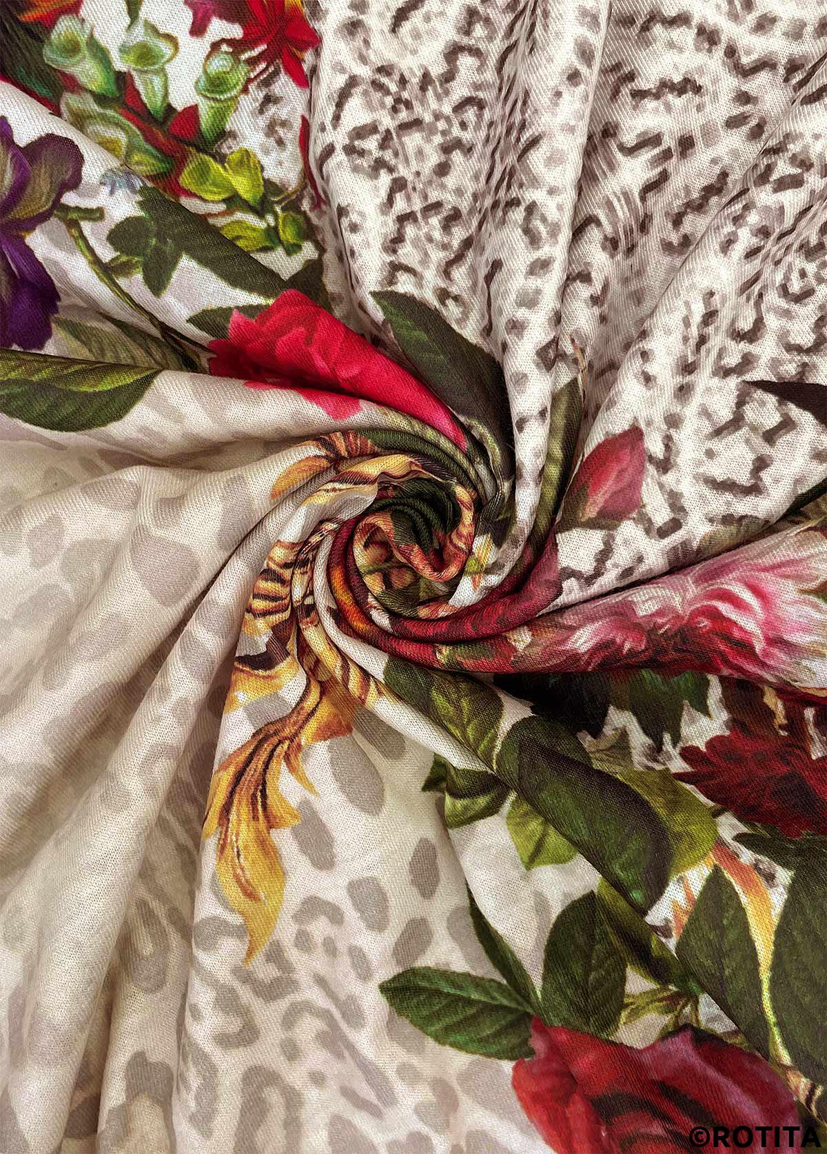 rotita t-shirt col rond beige imprimé floral découpé