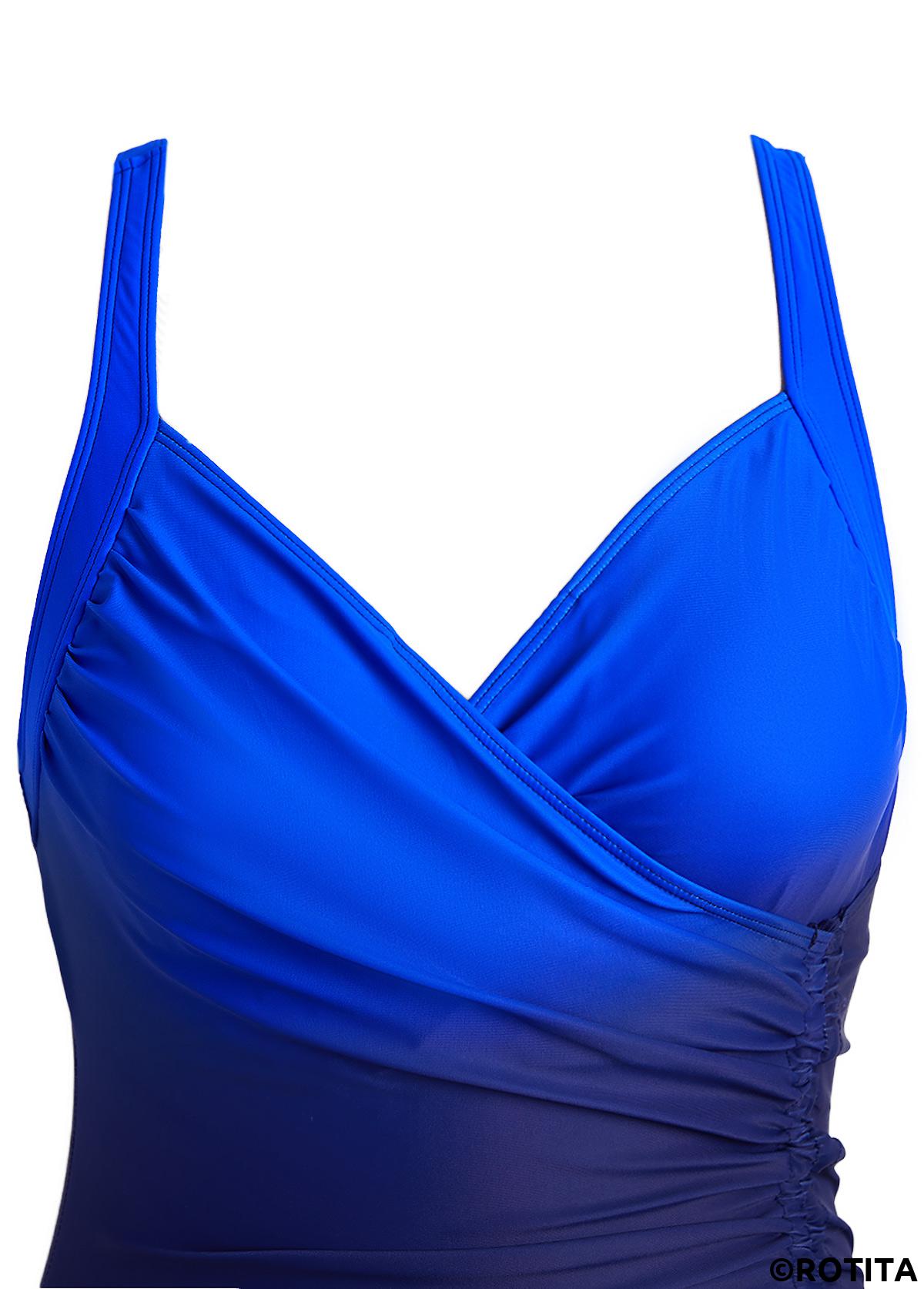 Royal Blue swimwear,Navy swimwear,Ombre swimwear,ROTITA Drawstring Royal Blue Ombre One Piece Swimwear