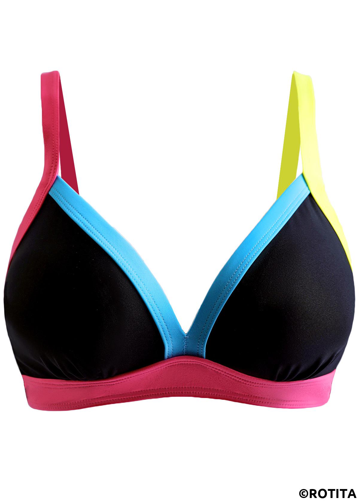 Black swimwear,Multi Color swimwear,Contrast Color swimwear,ROTITA Contrast Binding Black High Waisted Bikini Set