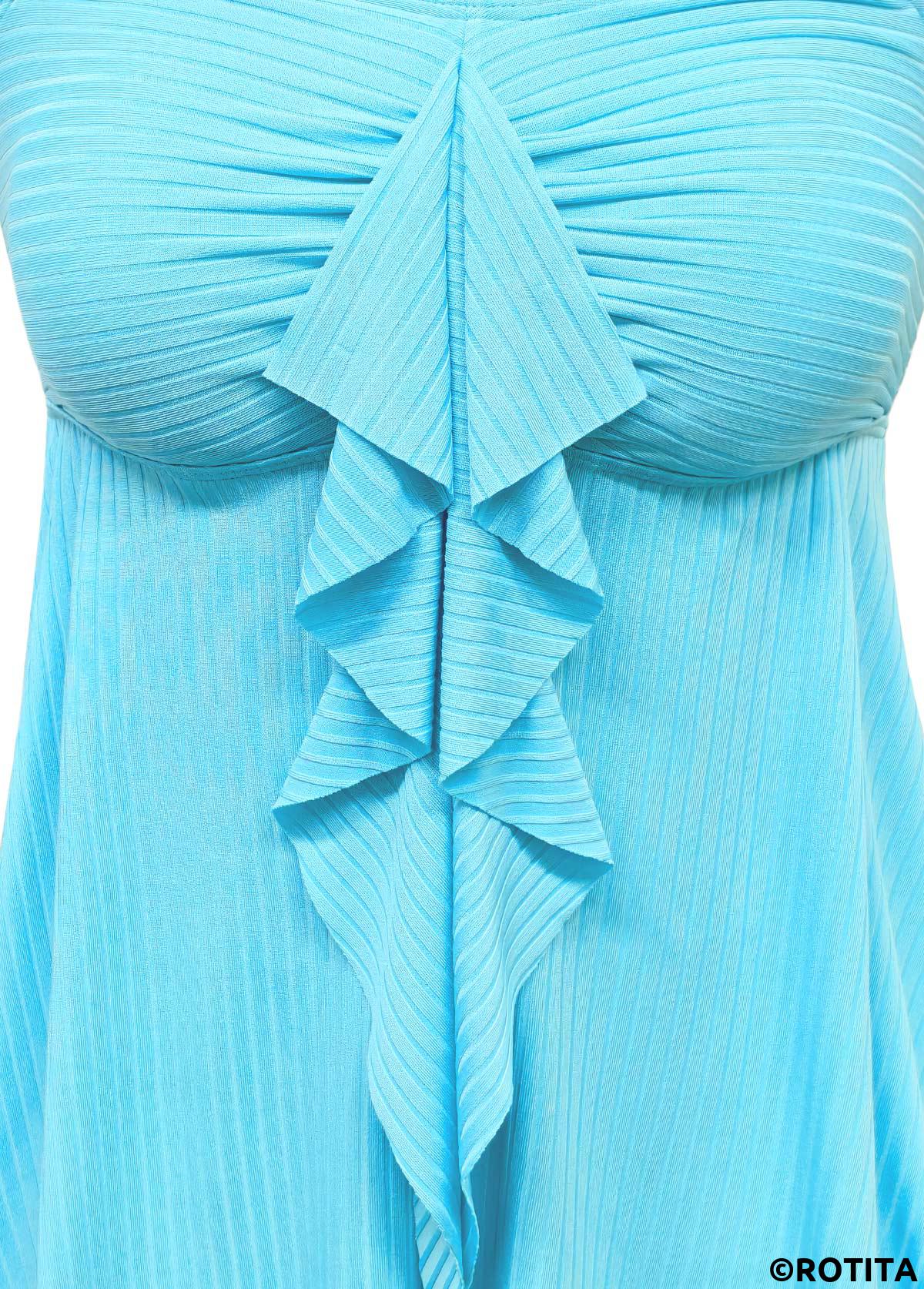 Cyan swimwear,Plants swimwear,ROTITA Tropical Plants Print Ruffle Tankini Set