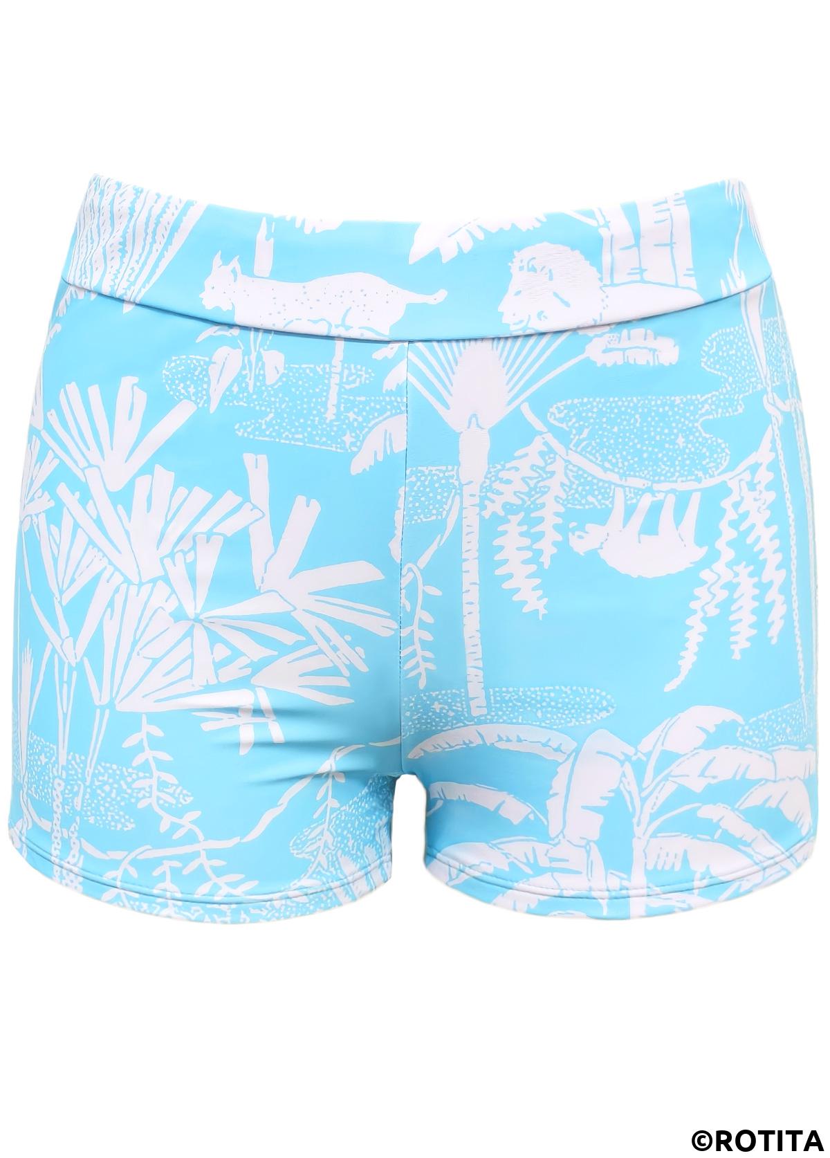 Cyan swimwear,Plants swimwear,ROTITA Tropical Plants Print Ruffle Tankini Set