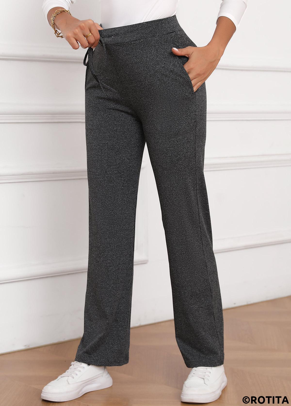 Dark Grey bottoms,Plain Color bottoms,Bowknot Dark Grey Drawastring High Waisted Pants