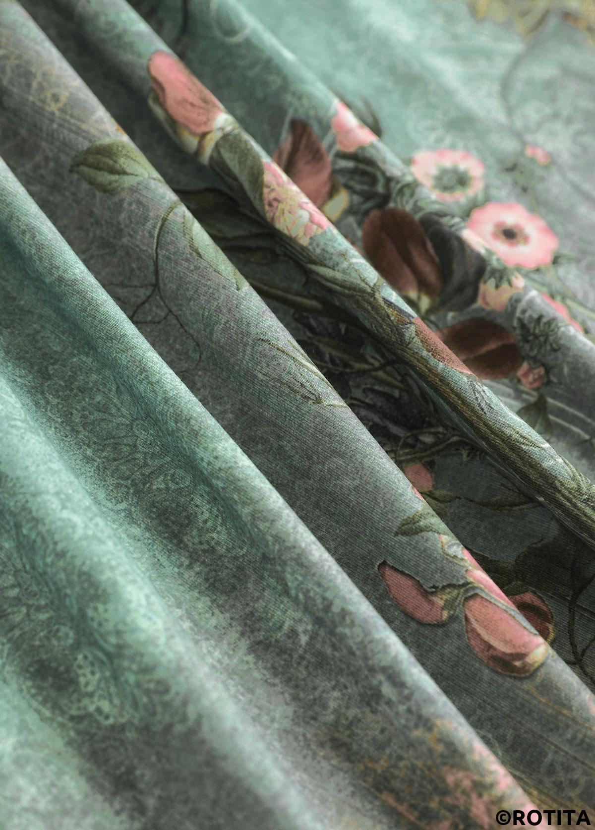 Sage Green tops,Plants tops,ROTITA Tuck Stitch Random Floral Print Sage Green T Shirt