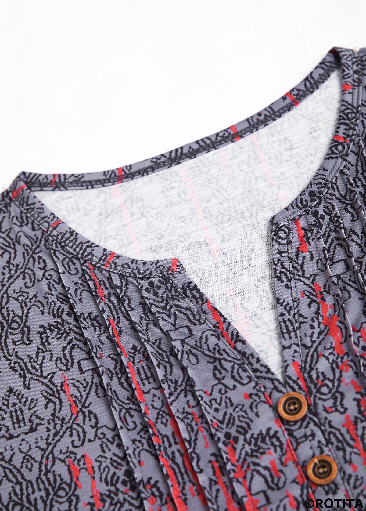 Deep Red tops,Ombre tops,ROTITA Tuck Stitch Ombre Deep Red Split Neck T Shirt