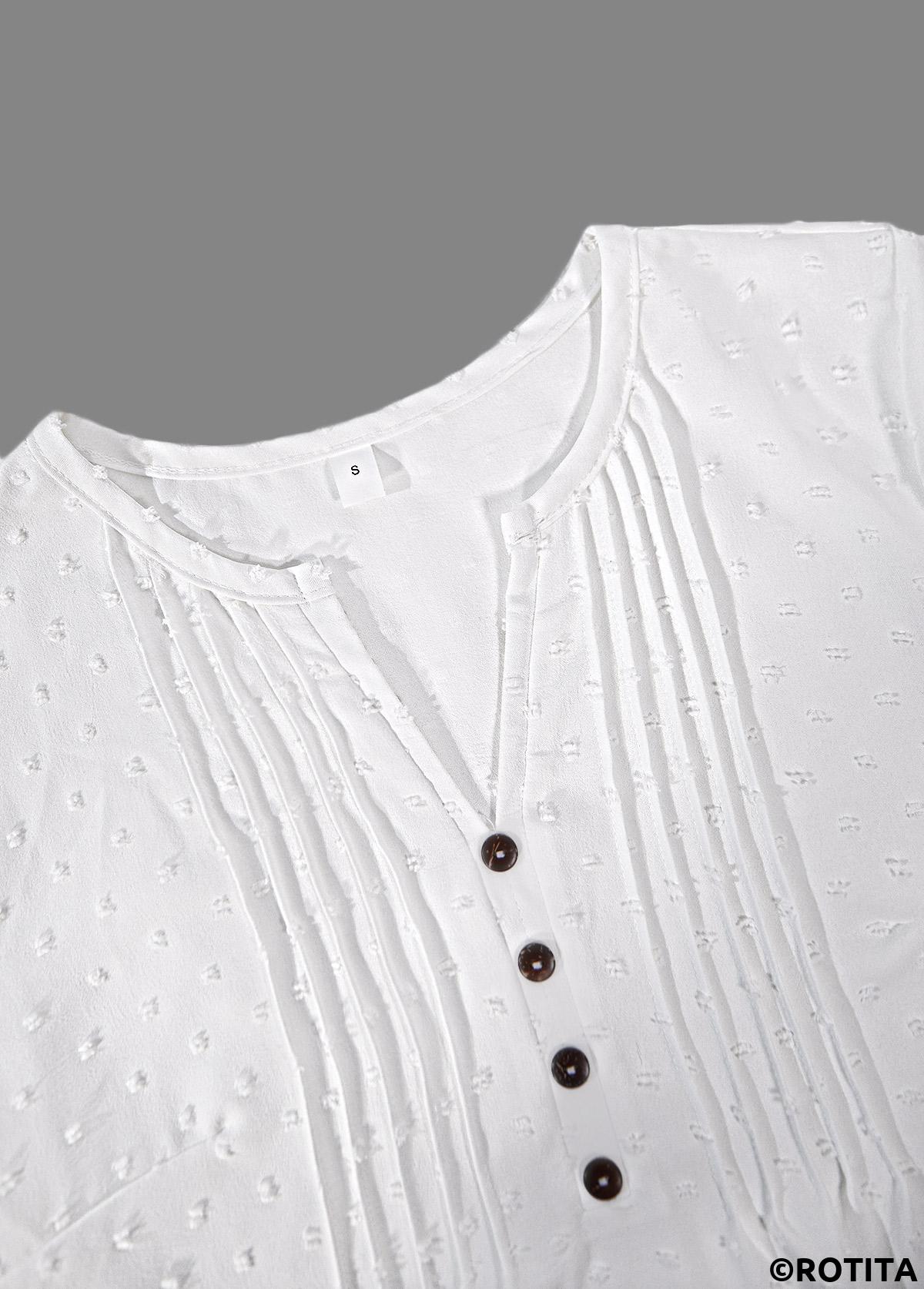 White tops,Plain Color tops,ROTITA Embroidery White Split Neck Short Sleeve T Shirt