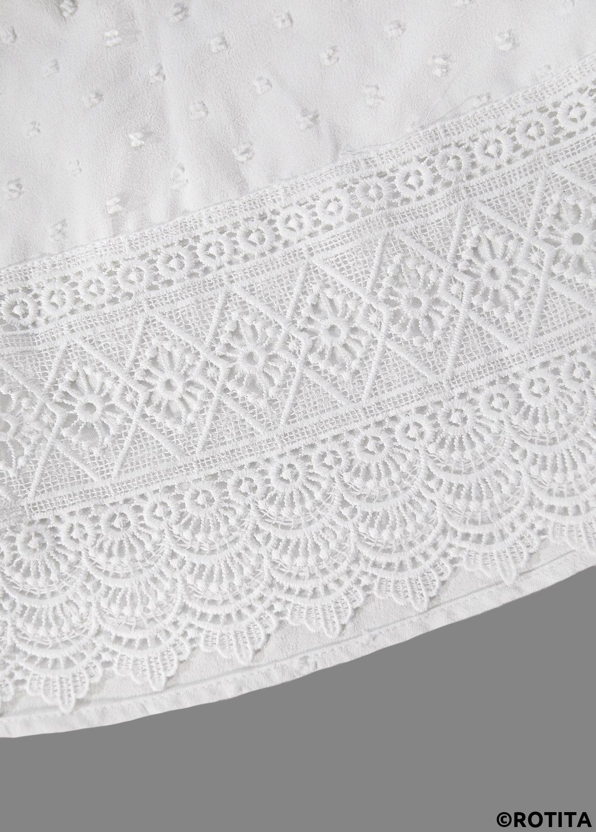 White tops,Plain Color tops,ROTITA Embroidery White Split Neck Short Sleeve T Shirt