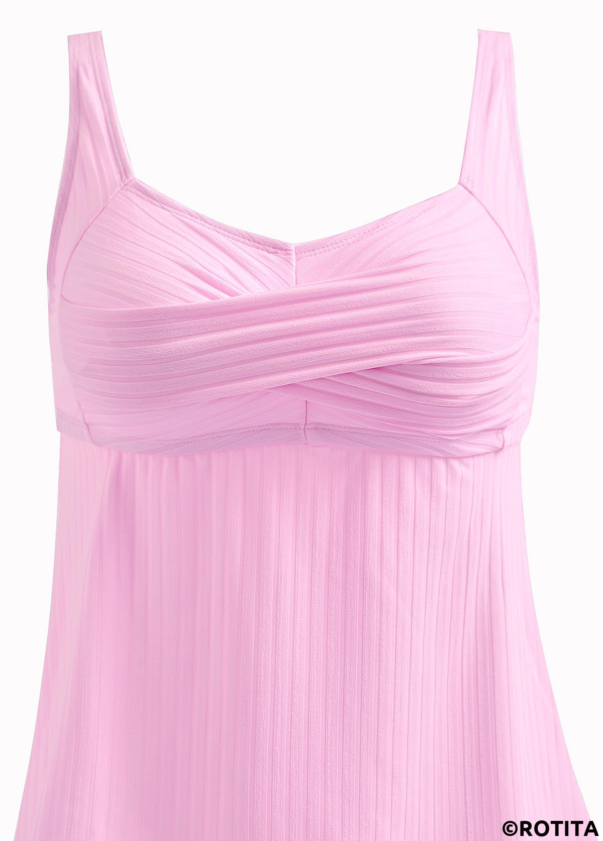 Light Pink swimwear,Tribal swimwear,ROTITA Light Pink Surplice Feathers Print Mid Waisted Tankini Set