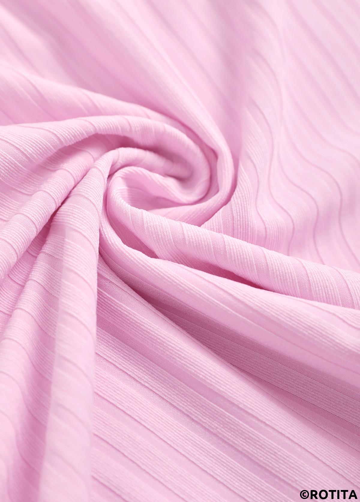 Light Pink swimwear,Tribal swimwear,ROTITA Light Pink Surplice Feathers Print Mid Waisted Tankini Set