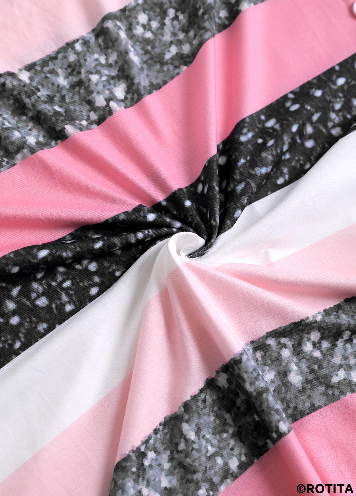 Pink dresses,White dresses,Striped dresses,Geometric dresses,Everyday dresses,Casual dresses,ROTITA Patchwork Striped Pink A Line Scoop Neck Dress