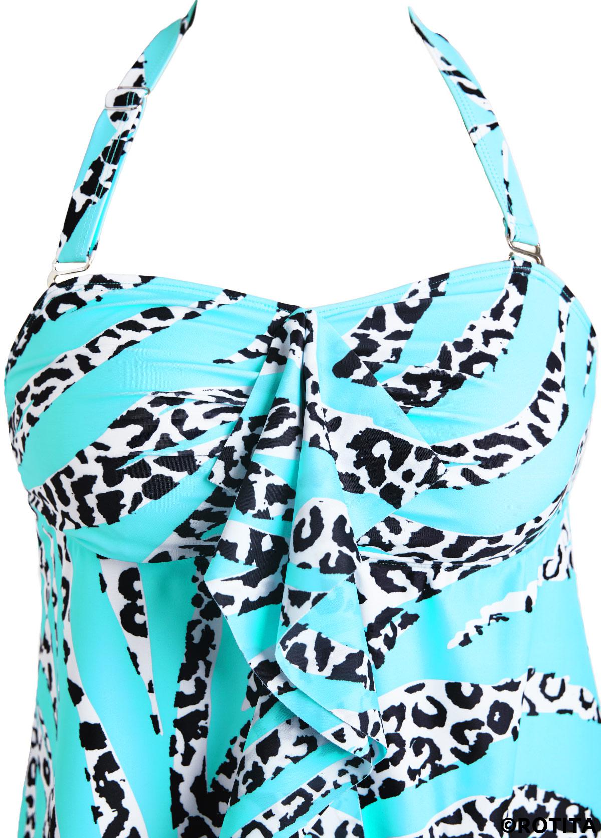 Cyan swimwear,Animal Print swimwear,ROTITA Ruffle Cyan Animal Print Tankini Set