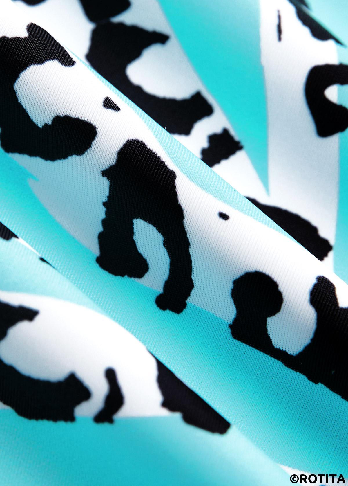 Cyan swimwear,Animal Print swimwear,ROTITA Ruffle Cyan Animal Print Tankini Set