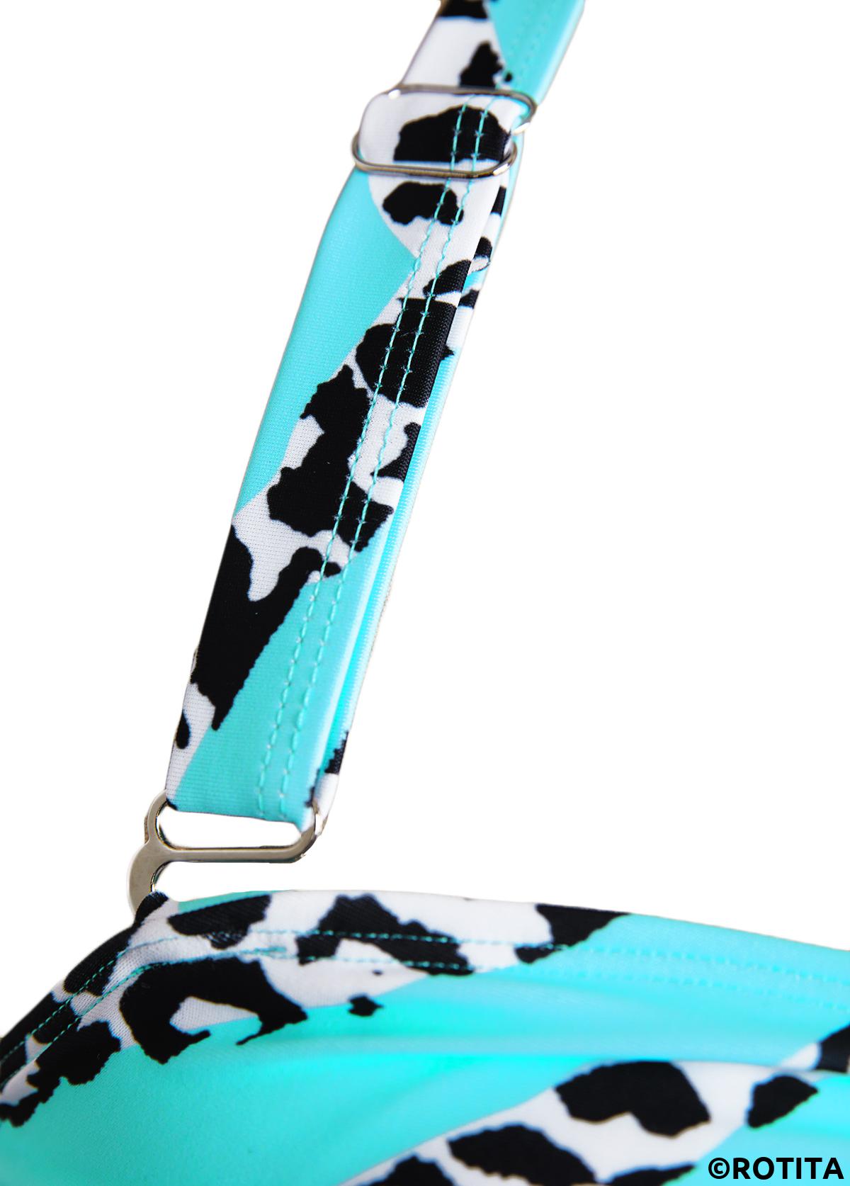 Cyan swimwear,Animal Print swimwear,ROTITA Ruffle Cyan Animal Print Tankini Set