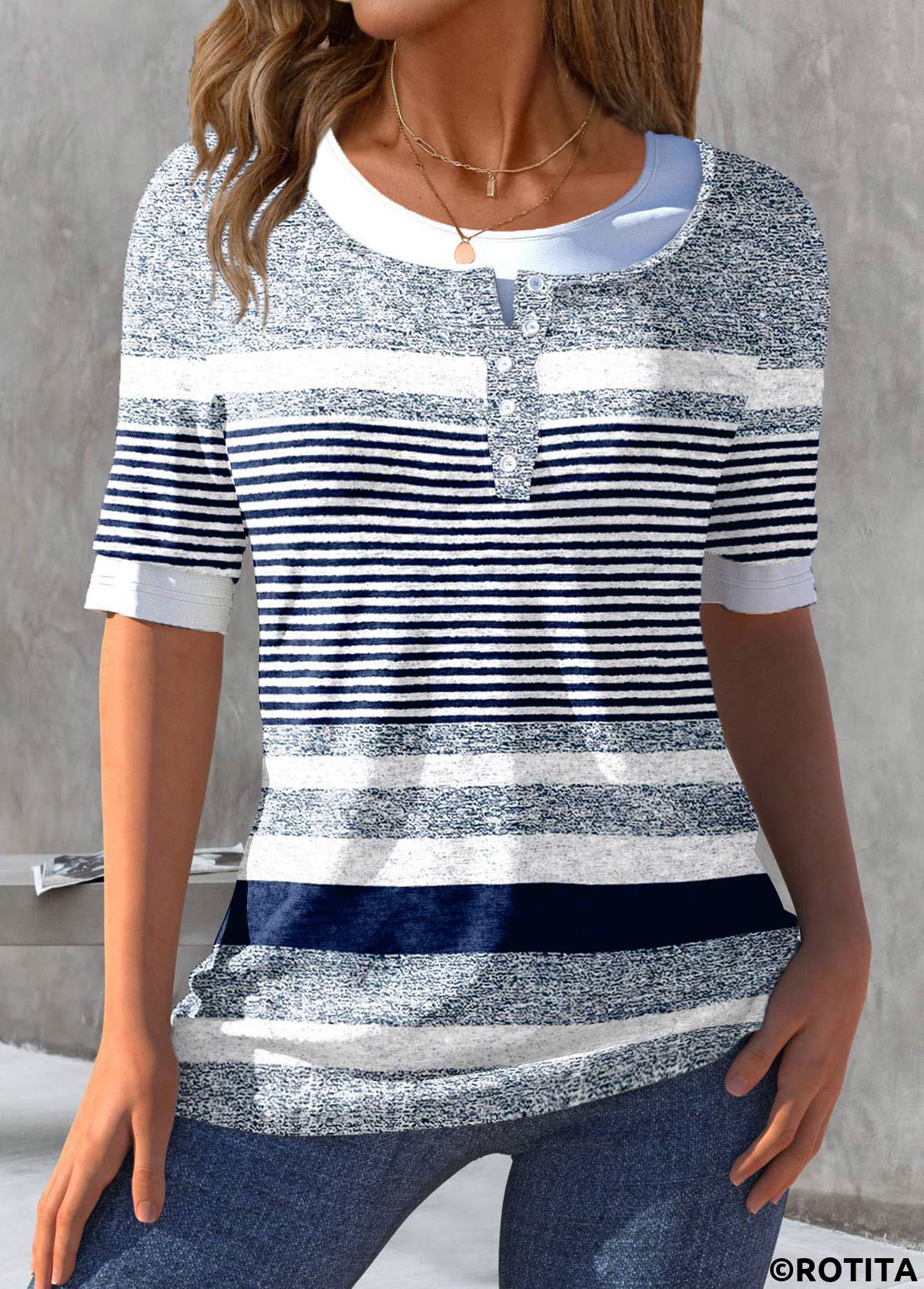 rotita fake 2in1 t-shirt col rond rayé bleu