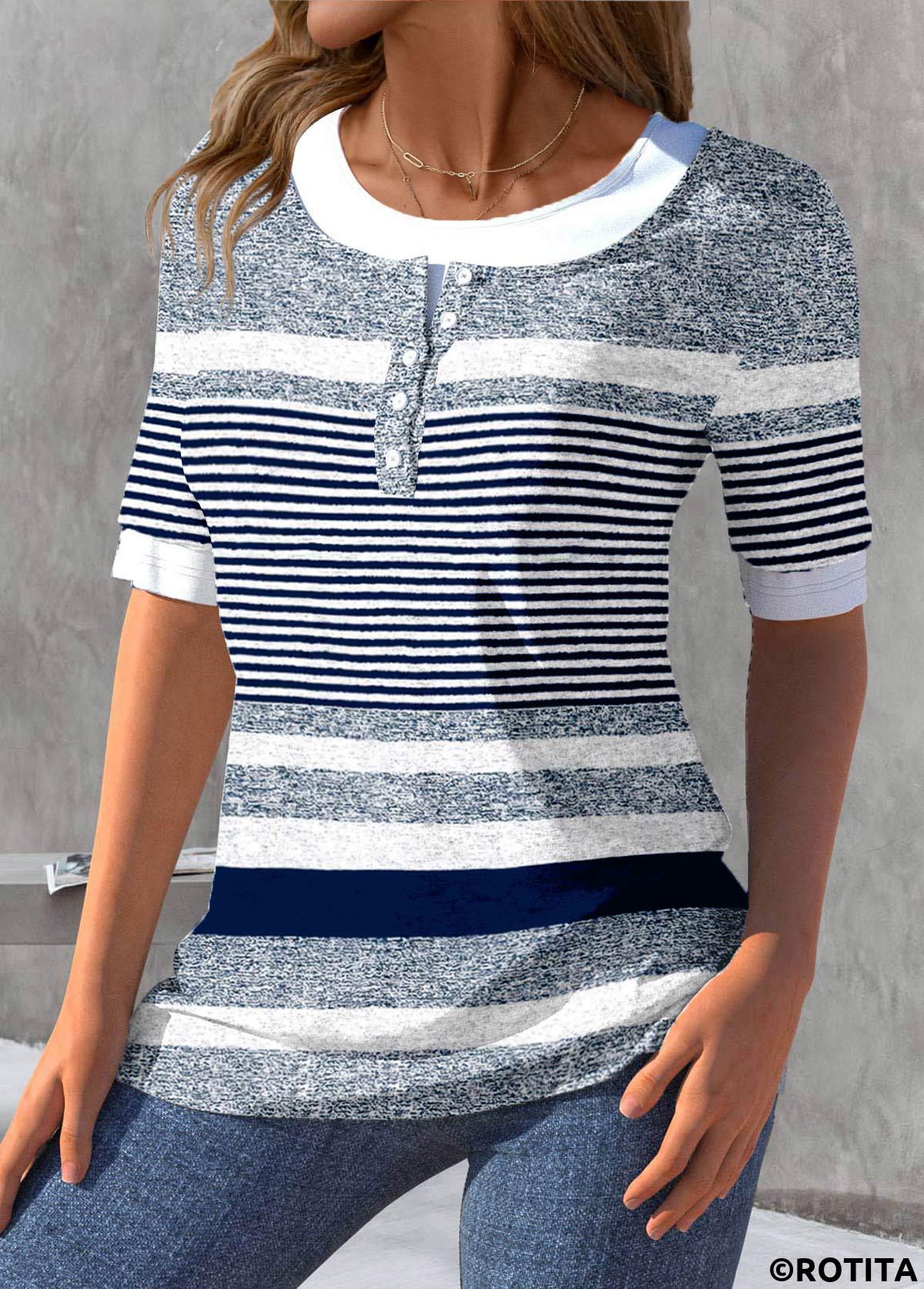 rotita fake 2in1 t-shirt col rond rayé bleu