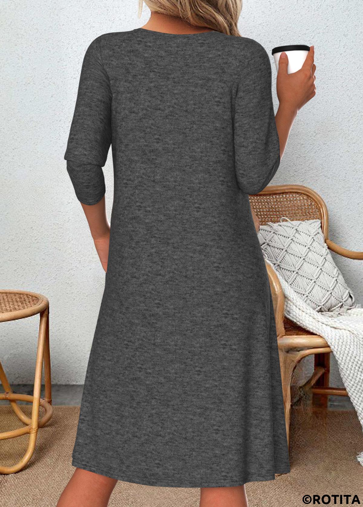 Dark Grey Marl dresses,Leopard dresses,Everyday dresses,Casual dresses,ROTITA Patchwork Leopard Dark Grey Marl A Line Dress