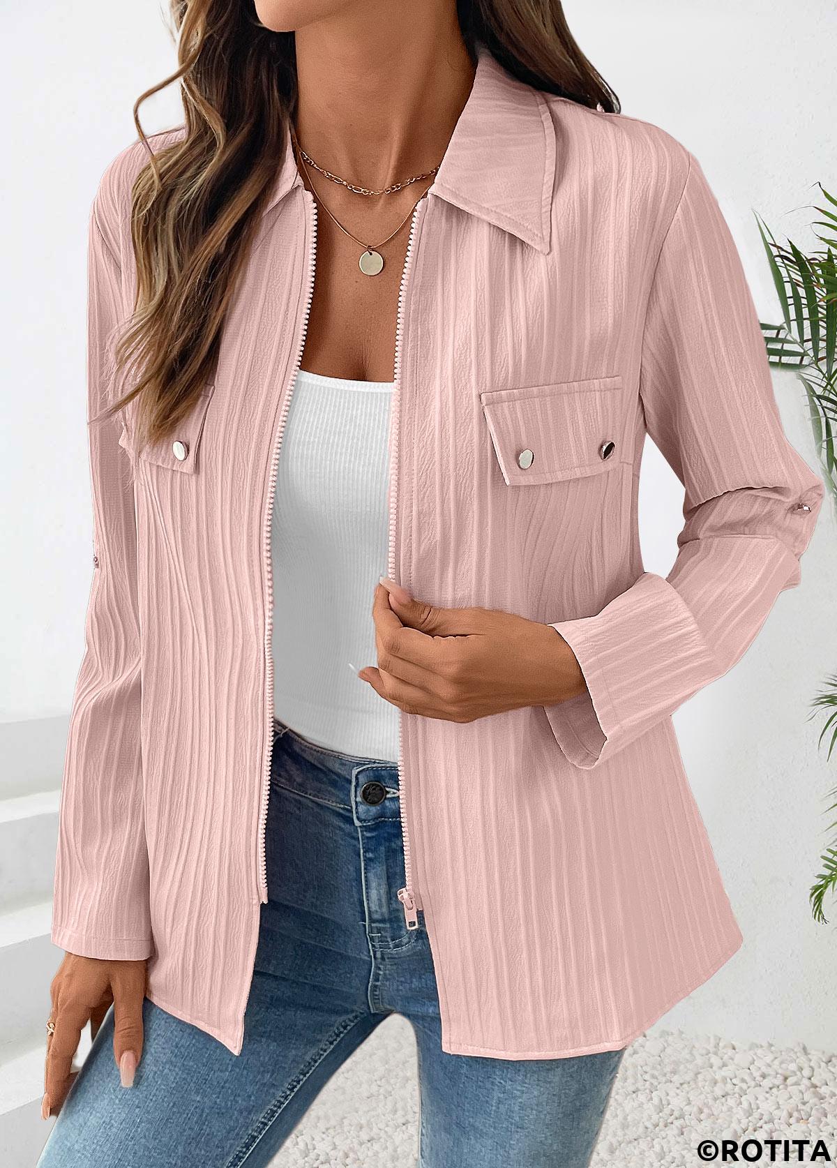 chemise à manches longues rose poussiéreux à fermeture éclair rotita