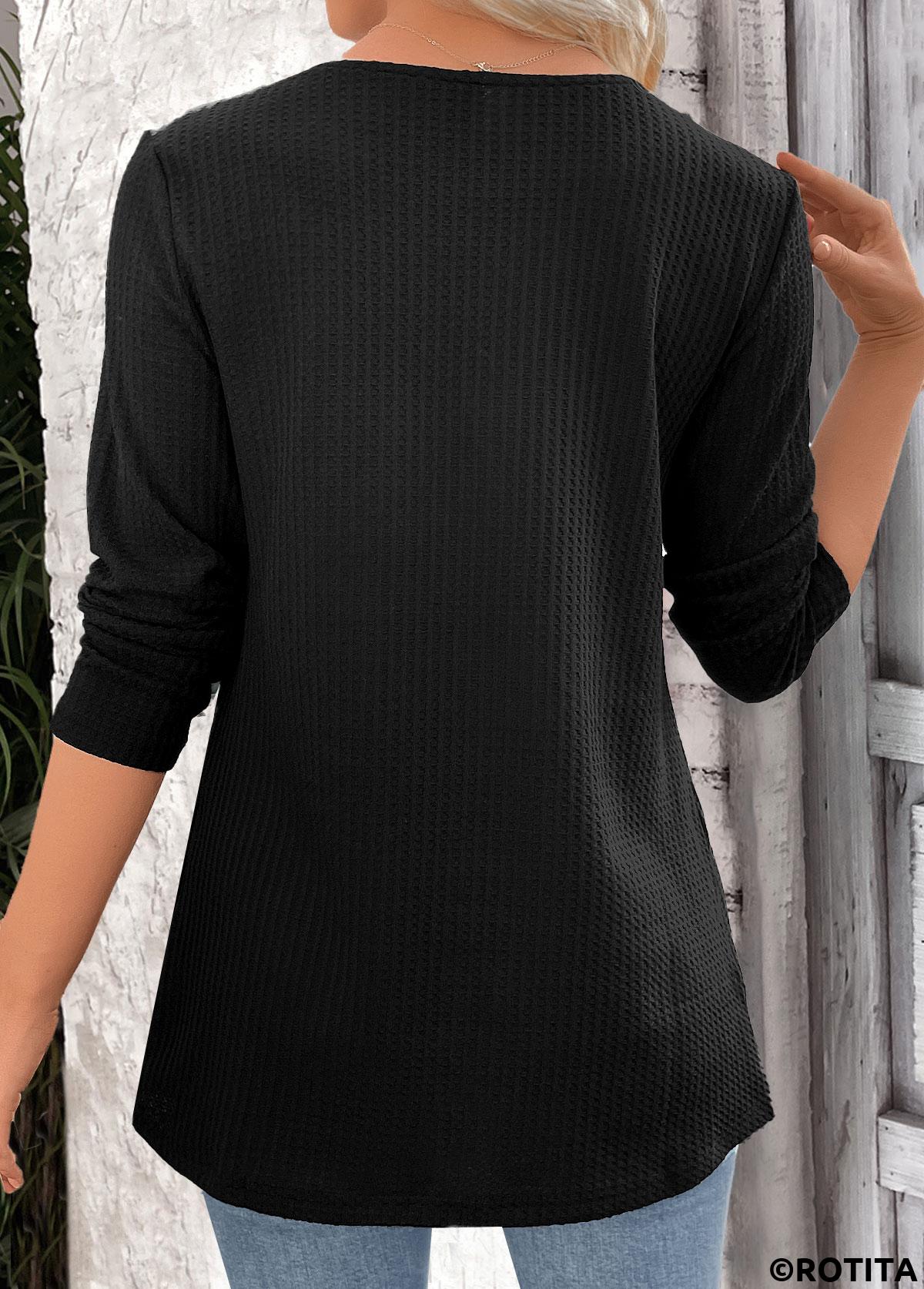 ROTITA Plaid Black Round Neck Fake Two Piece Twinset