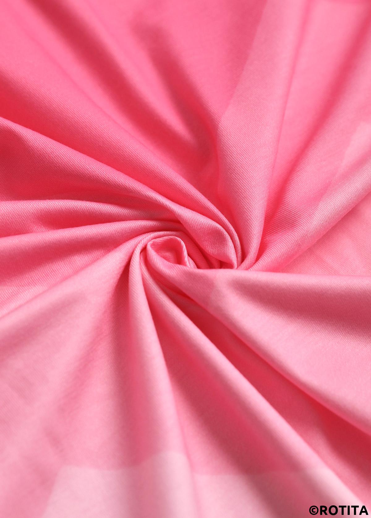 Pink tops,Ombre tops,Geometric tops,ROTITA Criss Cross Ombre Pink V Neck T Shirt
