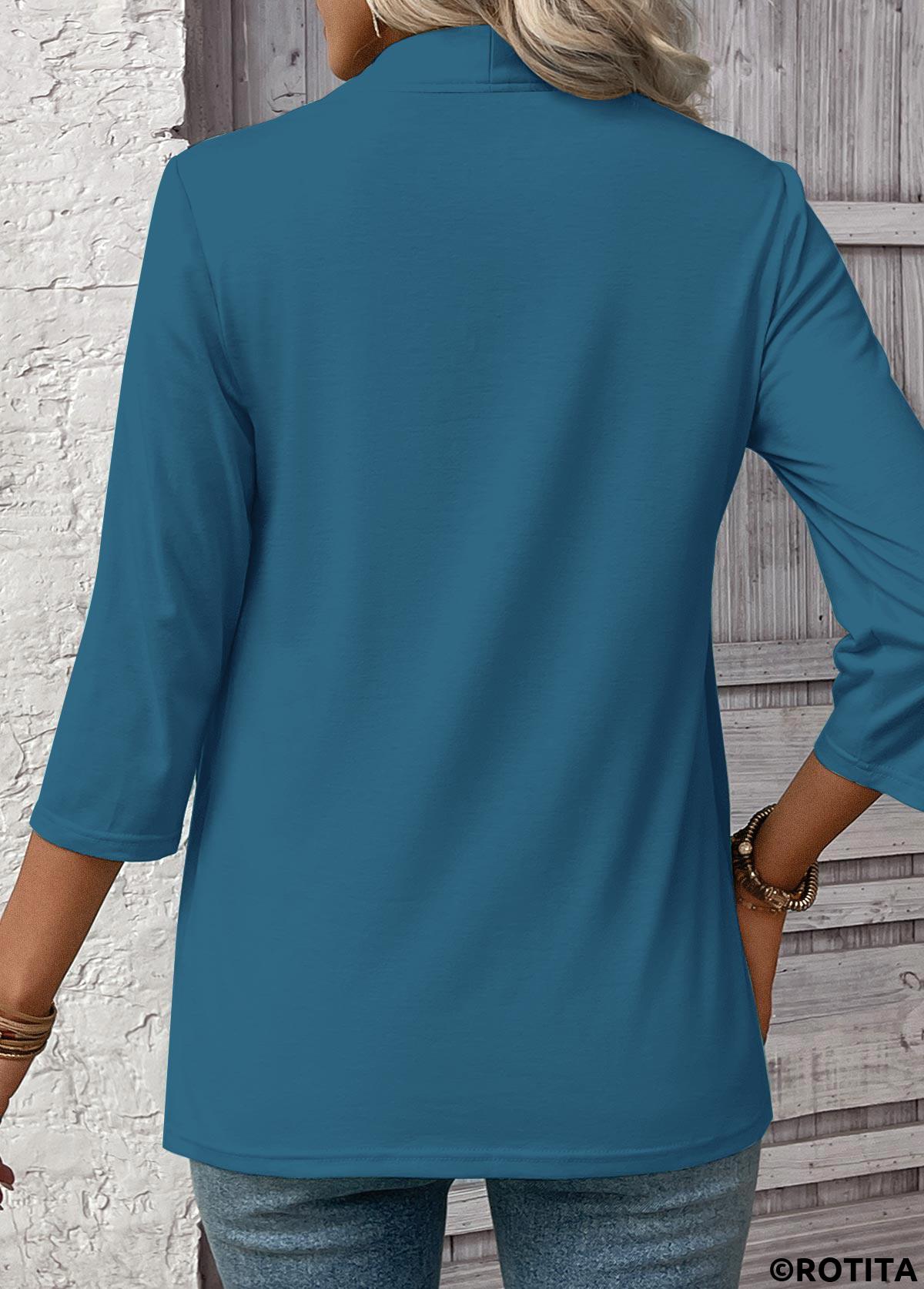 Peacock Blue tops,Leopard tops,ROTITA Leopard Peacock Blue Square Neck Fake Two Piece Twinset