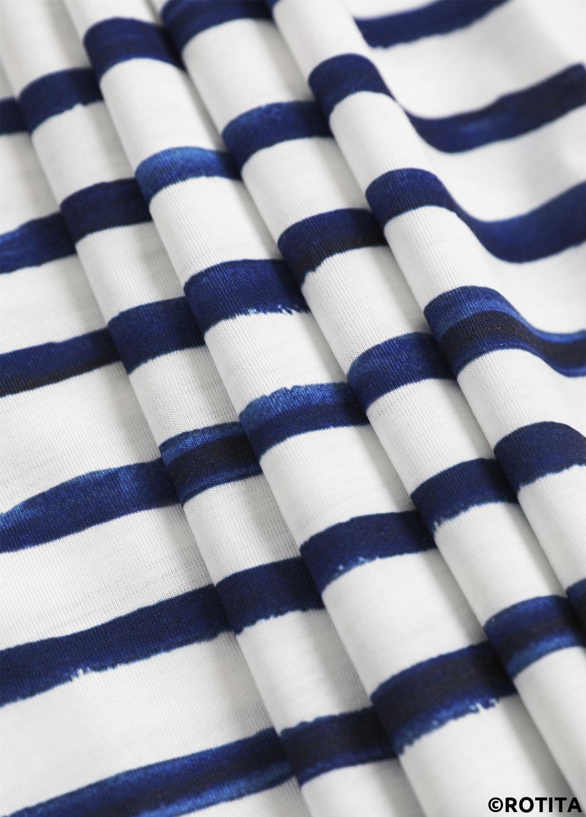 White tops,Striped tops,Geometric tops,ROTITA Asymmetry Striped White Asymmetrical Neck Short Sleeve T Shirt