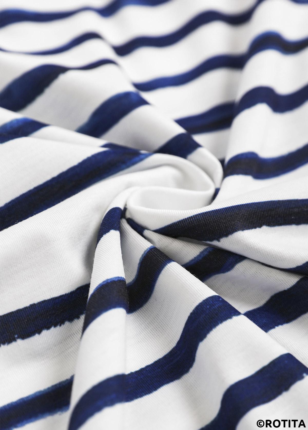 White tops,Striped tops,Geometric tops,ROTITA Asymmetry Striped White Asymmetrical Neck Short Sleeve T Shirt