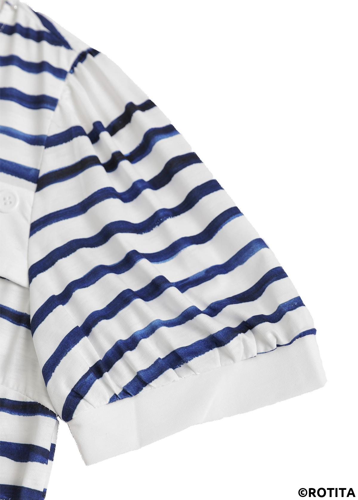 White tops,Striped tops,Geometric tops,ROTITA Asymmetry Striped White Asymmetrical Neck Short Sleeve T Shirt